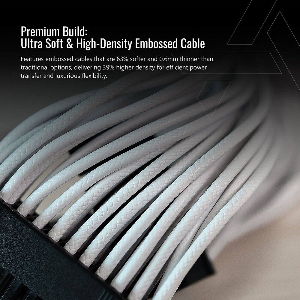 Premium Build: Ultra Soft & High-Density Embossed Cable

Features embossed cables that are 63% softer and 0.6mm thinner than traditional options, delivering 39% higher density for efficient power transfer and luxurious flexibility.