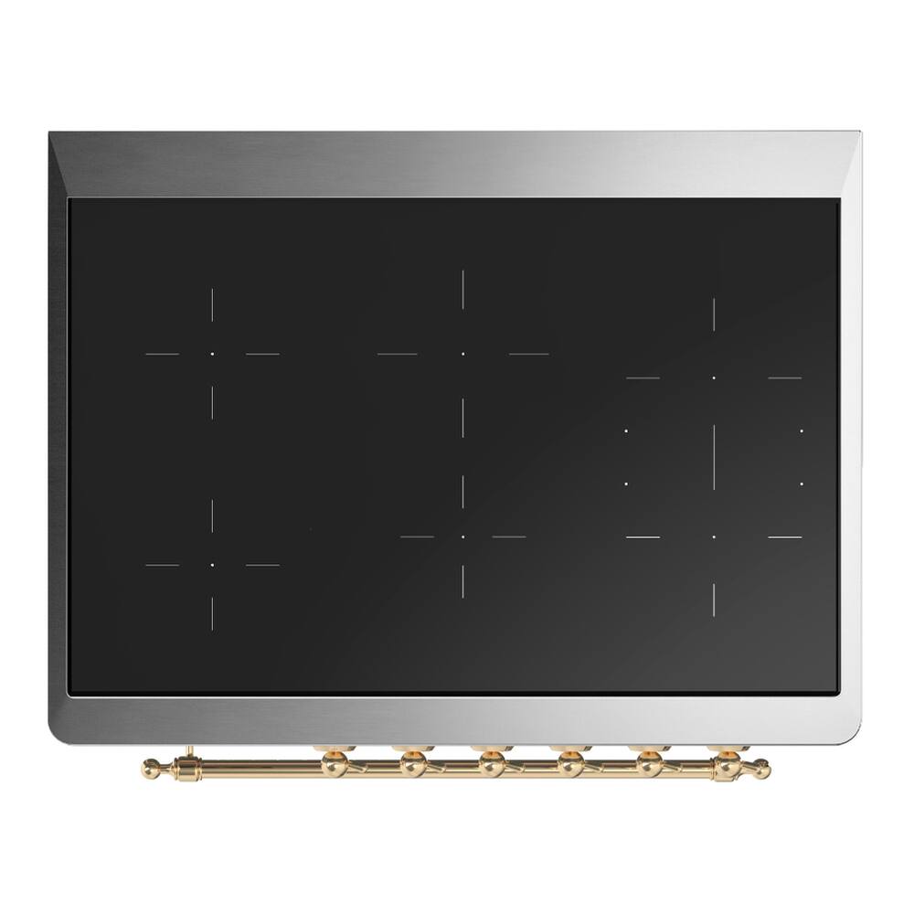 Alt View 6. ILVE - ILVE Majestic III 36 inch Induction Range with 6 Induction Elements (White, Brass Trim) - White.