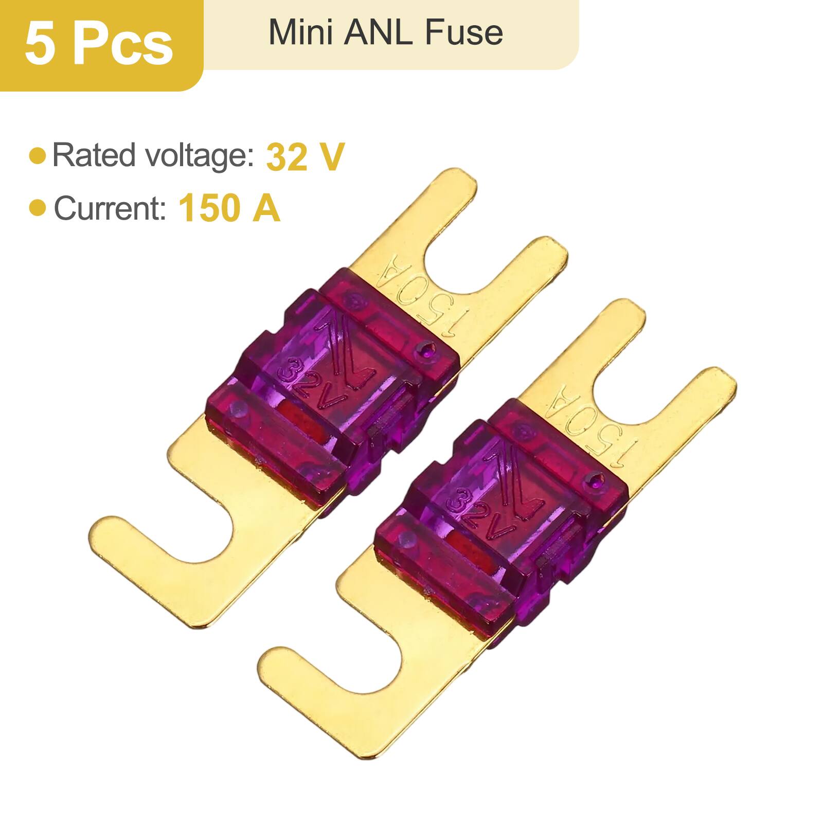 5 Pcs Mini ANL Fuse

- Rated voltage: 32 V
- Current: 150 A