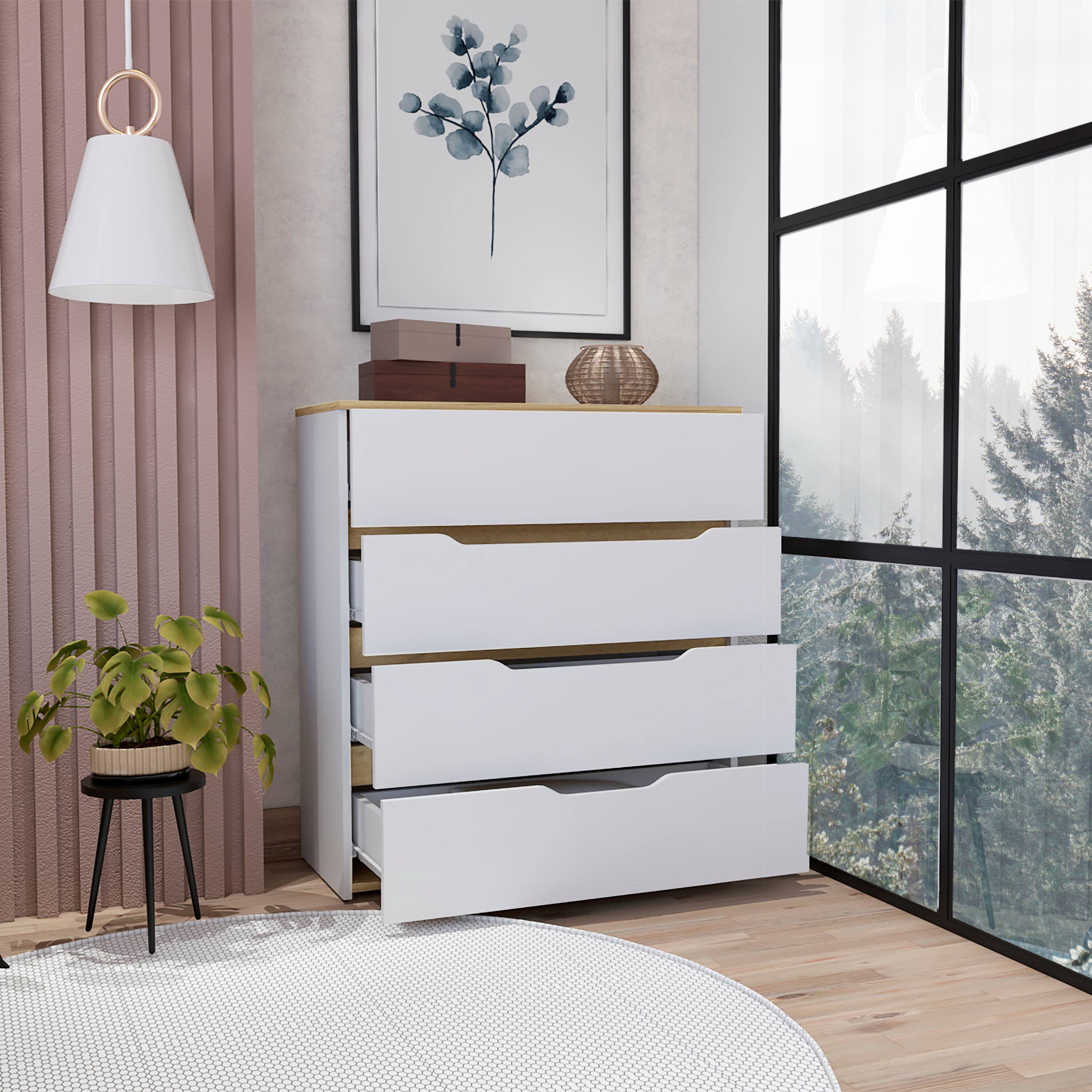 Alt View 1. TuHome - Zoe Dresser, Superior Top, Four Drawers - White / Light Oak.
