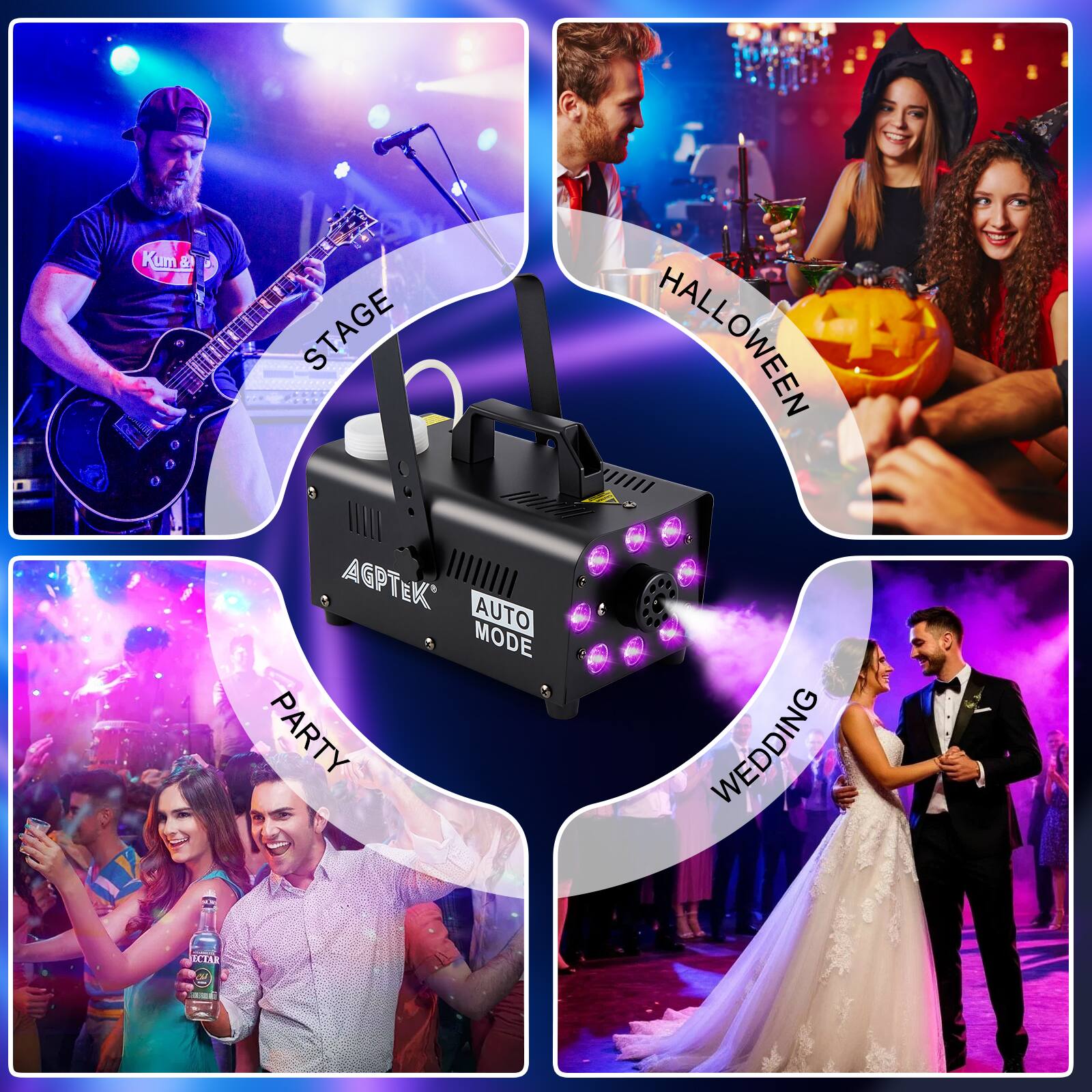 AGPtek 500W Fog Machine with 13 Colorful LED Lights Effect for