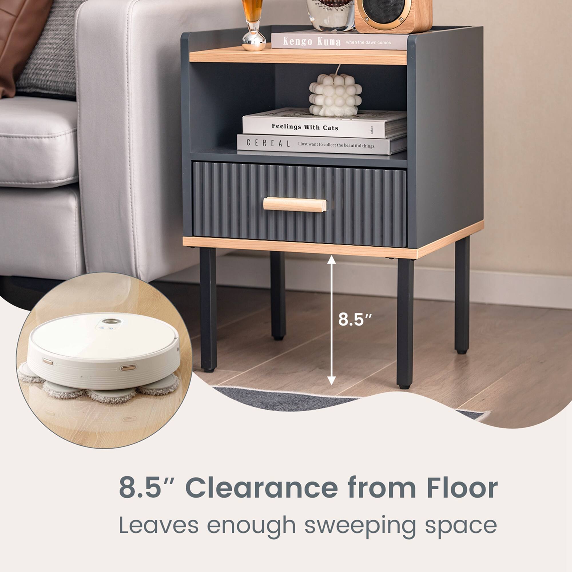 Kengo Kuma when the dawn comes Feelings With Cats I just want to collect the beautiful things 8.5" 8.5" Clearance from Floor Leaves enough sweeping space