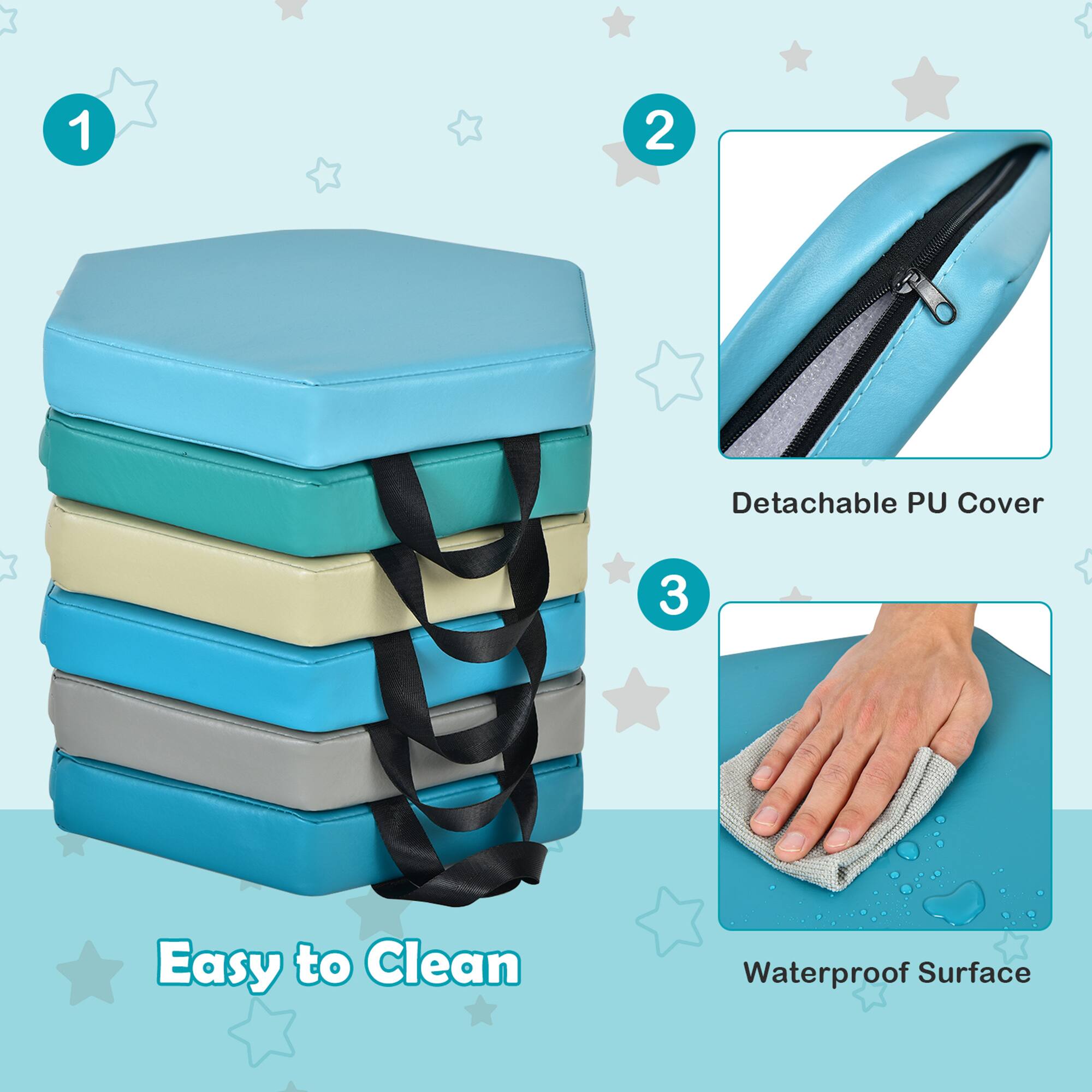 1. Detachable PU Cover  
2. Easy to Clean  
3. Waterproof Surface