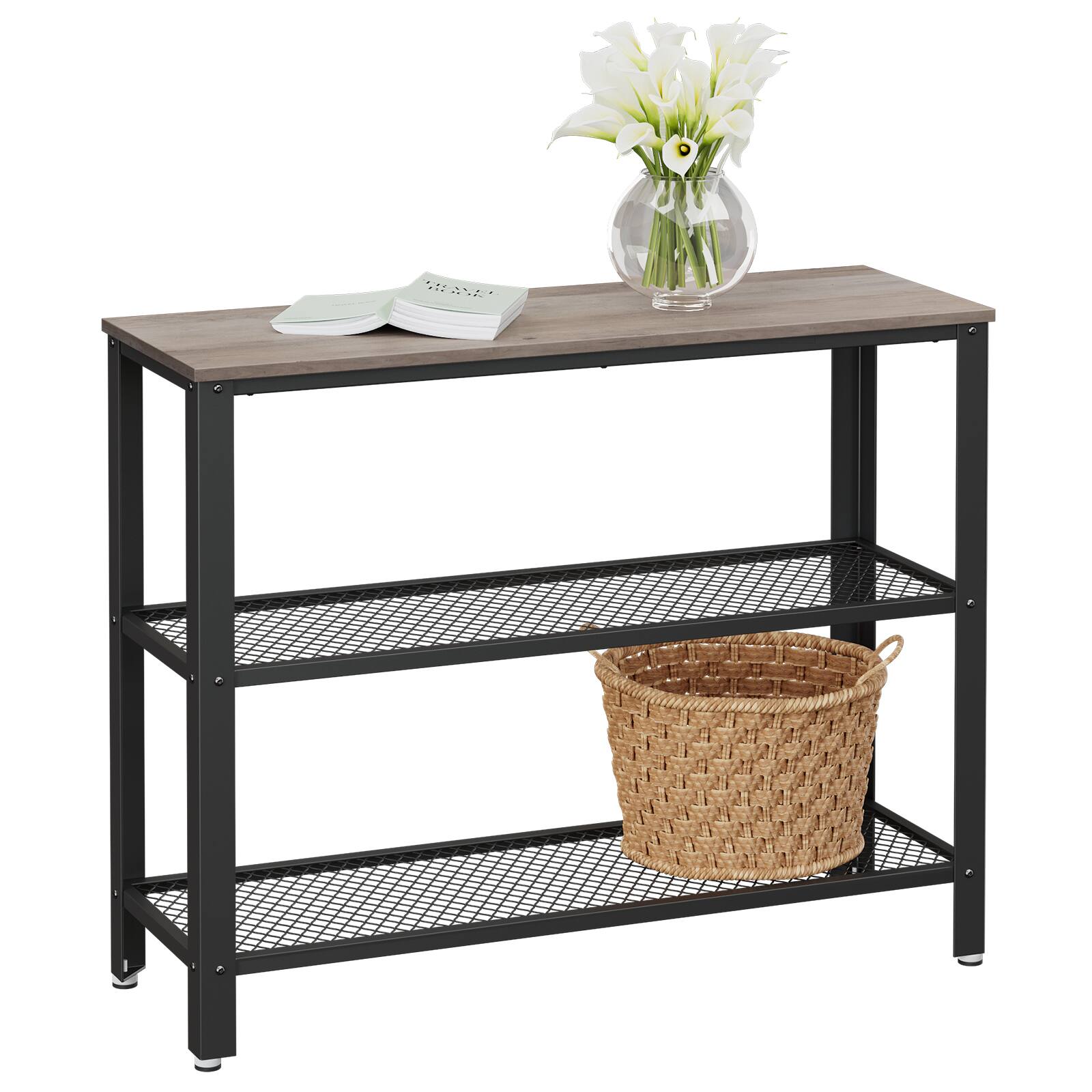 Alt View 3. Songmics Home - 40" Industrial Console, 3 Tier Entryway Storage Shelf, Narrow Sofa Table for Living Room, Hallway, Entrance Hall - Greige and Black.