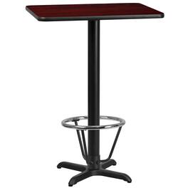 Emma + Oliver - 24"x30" Rectangular Laminate Bar Table with 22"x22" Foot Ring Base - Mahogany