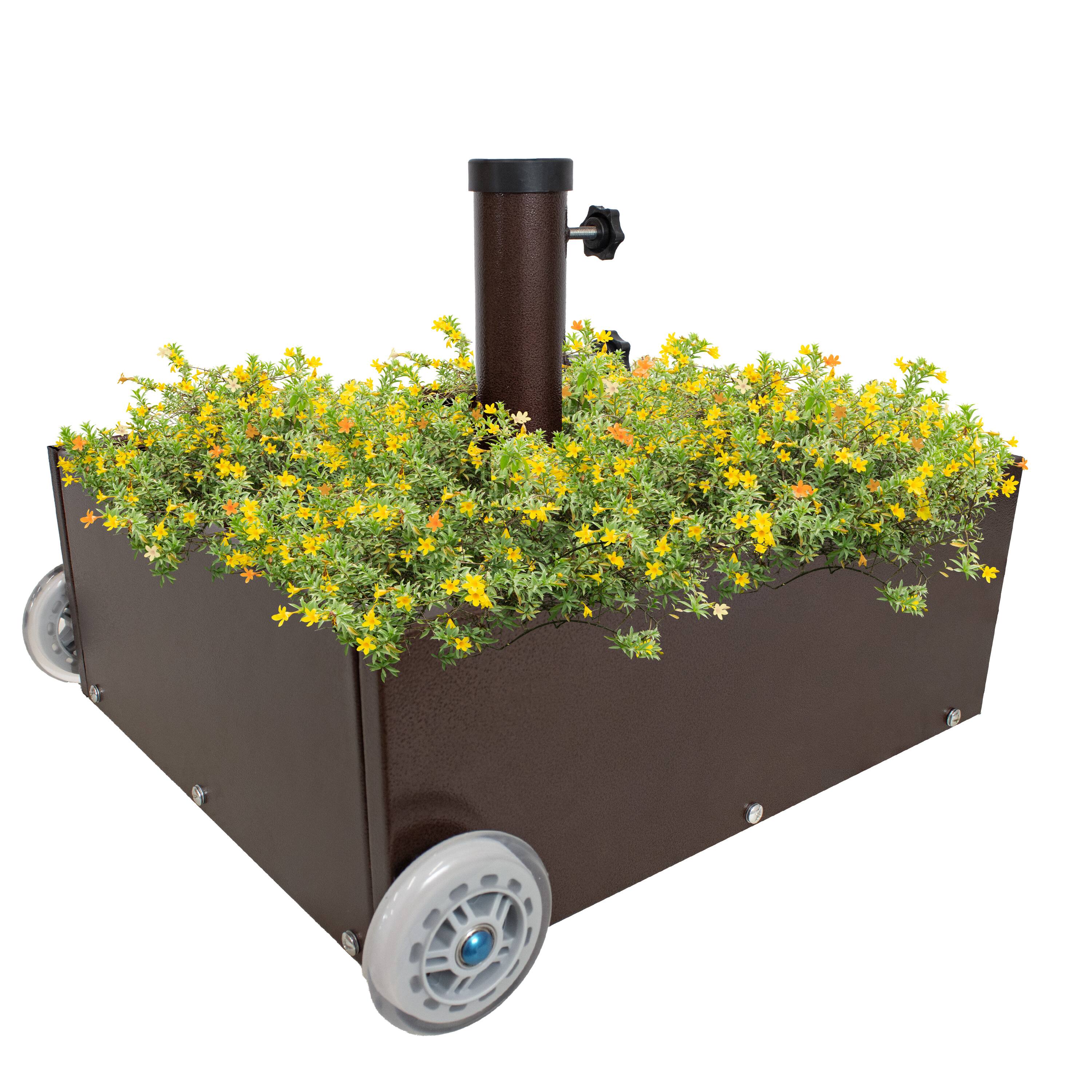 Alt View 8. Sunnydaze - Outdoor Umbrella Base with Fillable Planter and Wheels - Bronze.