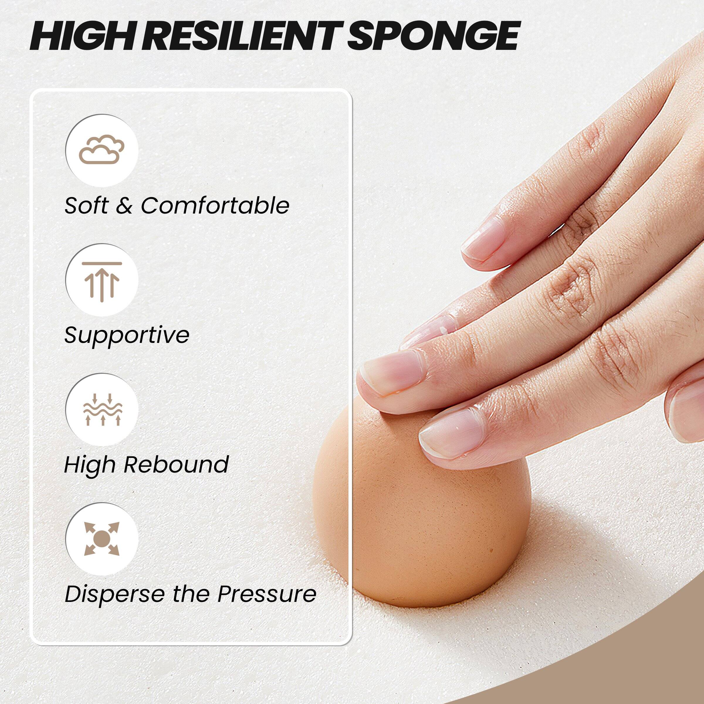 HIGH RESILIENT SPONGE

- Soft & Comfortable
- Supportive
- High Rebound
- Disperse the Pressure