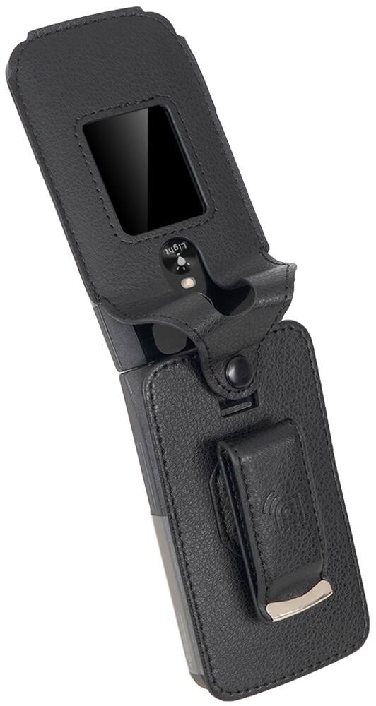 Alt View 6. Nakedcellphone - Case for Jitterbug Flip 3 Phone - Vegan Leather with Belt Clip - Black.