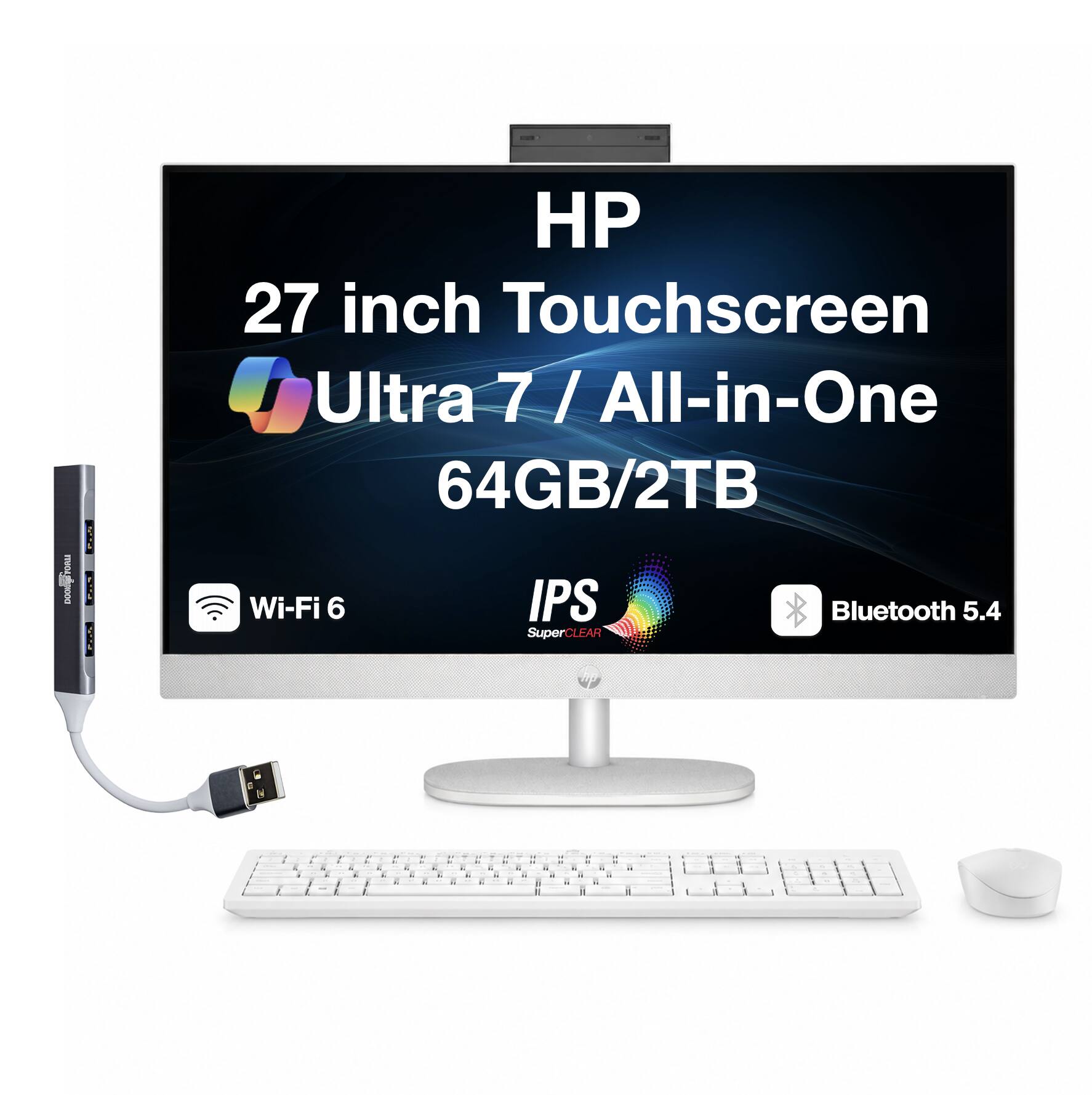 HP - Upgraded - 27 All-in-One 27 FHD Display (Ultra 7-255U, 64GB, 2TB SSD, Intel Graphics, WiFi 6, Webcam, Win 11 Pro) w/USB Hub - Shell White price history on PriceWatchPro