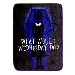 Silver Buffalo - Addams Family Wednesday "What Would Wednesday Do?" Raschel Throw Blanket | 45 x 60 Inches - Purple
