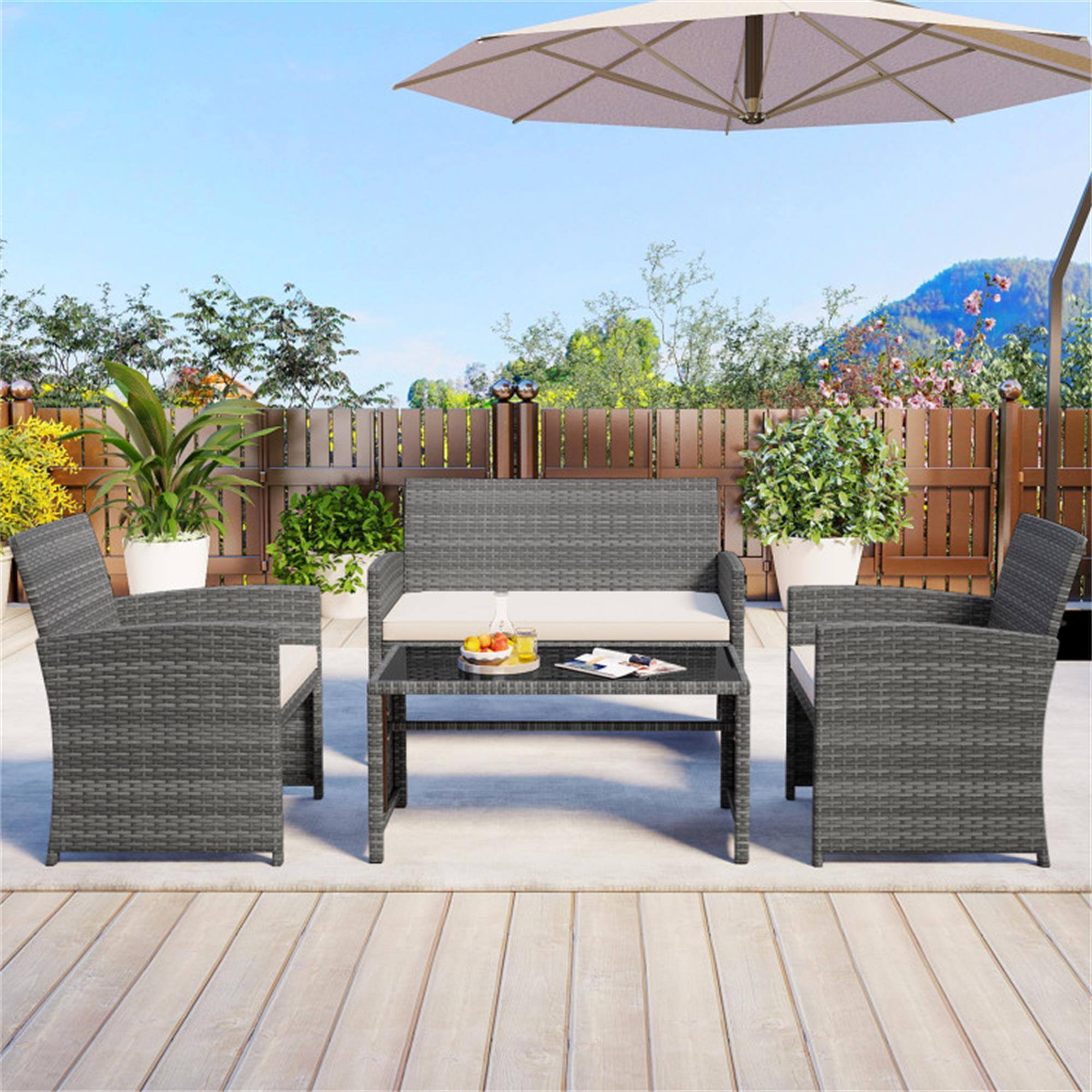Alt View 2. Boyel Living - White 4 Piece Patio Conversation Set Rattan Chair Loveseat and Table Set-Off 310-in W x 420-in D x 250-in H - White.