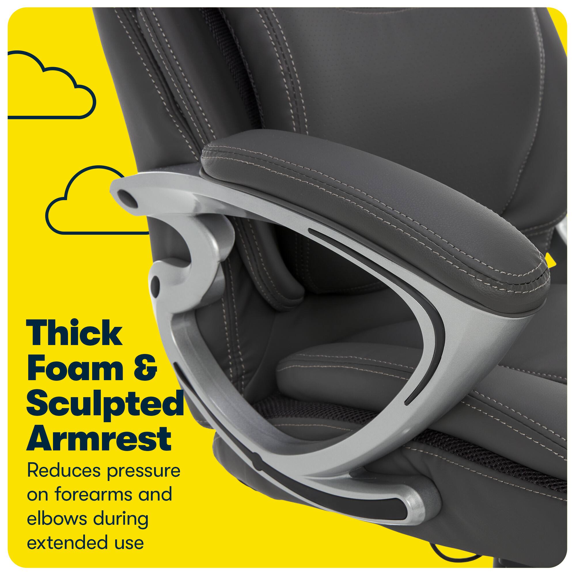 Alt View 14. Serta - Executive Office Chair with Serta Air Lumbar Support Padded Arms Reclining Leather Computer Chair for Home Office - Gray.