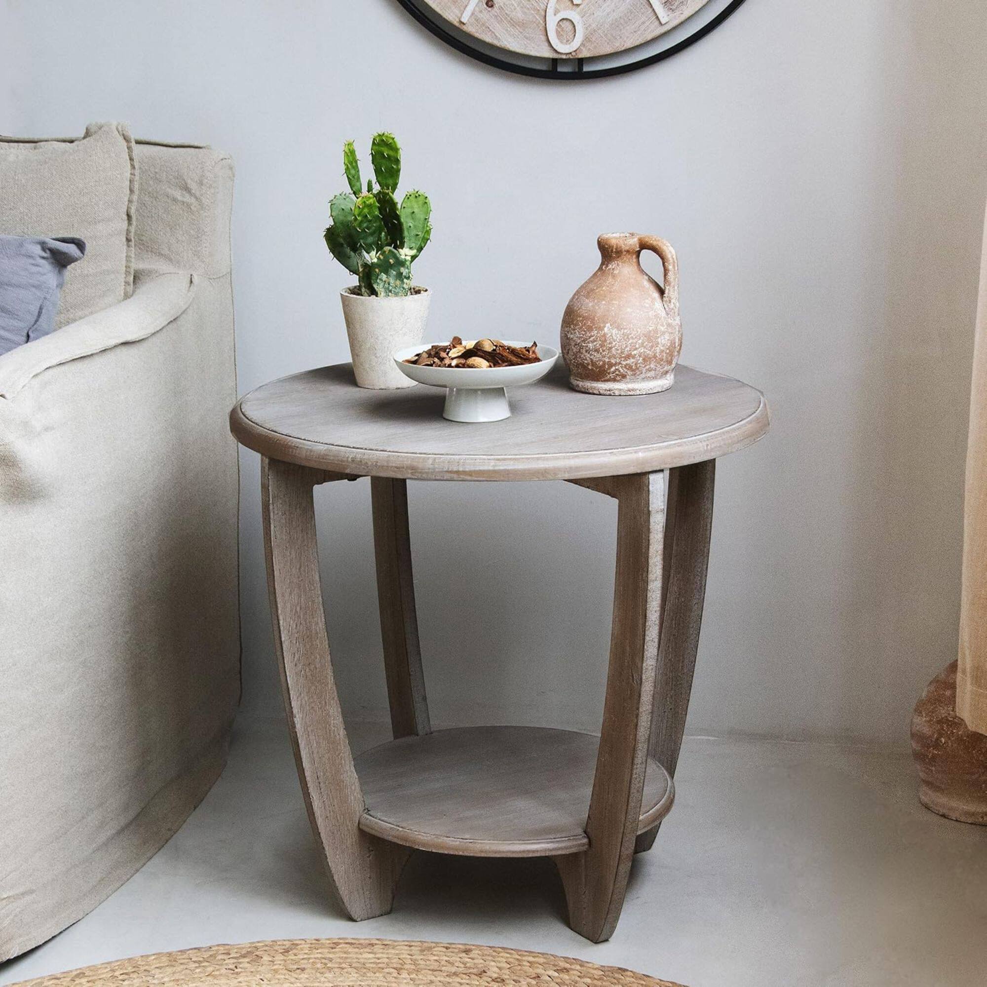 Alt View 5. COZAYH - COZAYH Rustic Farmhouse Wooden End Table with Storage Shelf, Vintage Grey Finish - Vintage Grey.