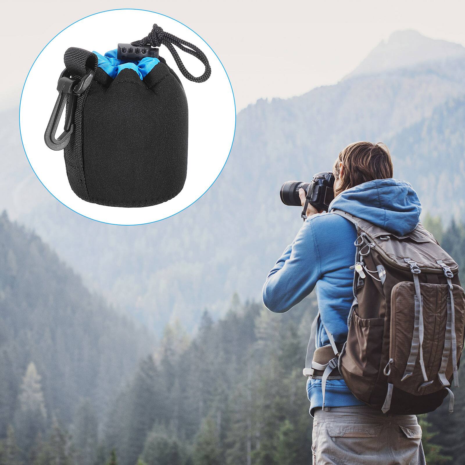 Alt View 6. Unique Bargains - Camera Lens Bag, 2pcs 3"x3.9" Drawstring Pouch with Thick Neoprene for DSLR Lens, Water Coffee Cups - Black Blue.