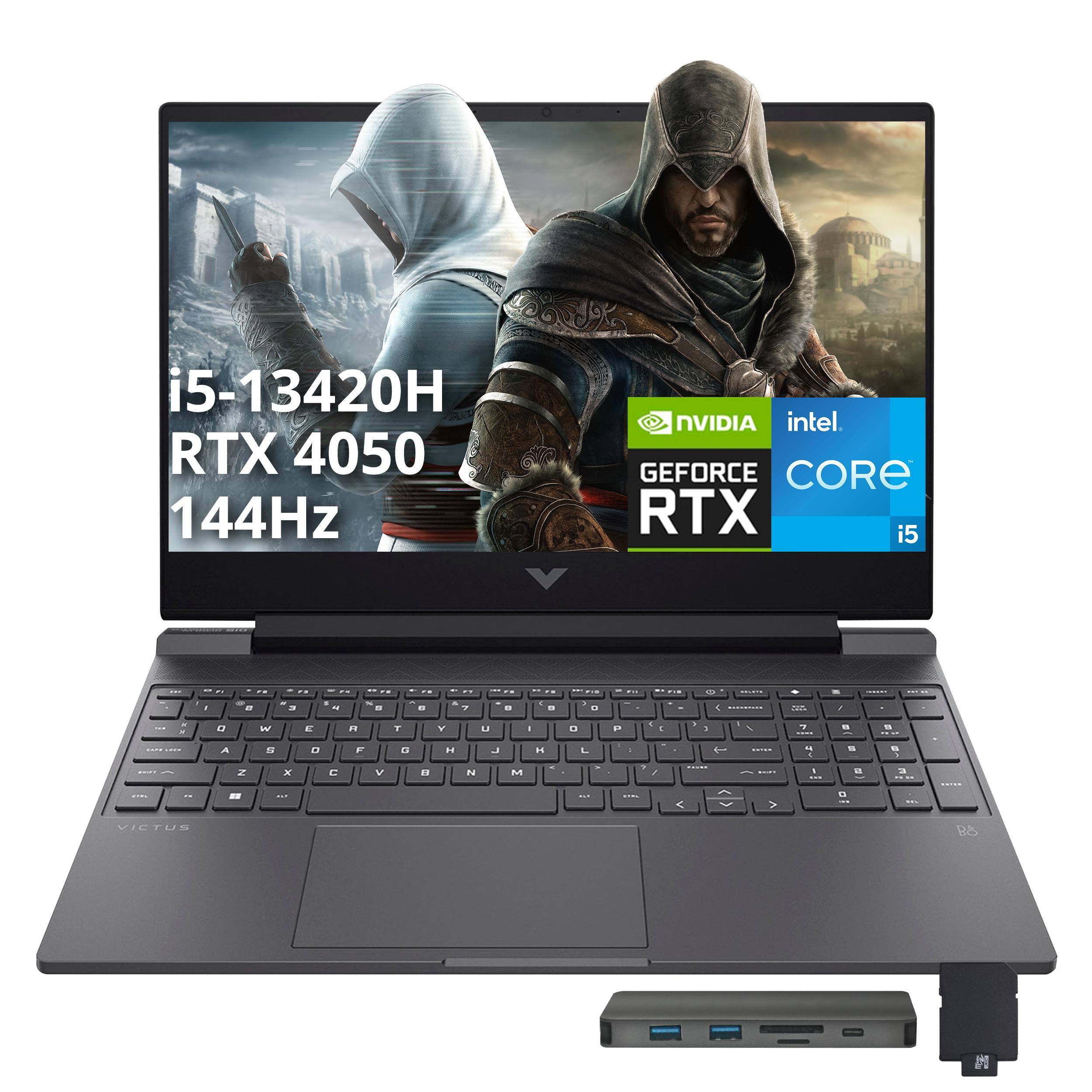 HP - Victus 15.6" FHD Gaming Laptop,Intel i5-13420H,16GB RAM,512GB SSD+1TB Dock Set,GeForce RTX 4050,Win 11 Pro - Mica Silver