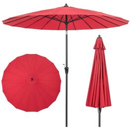 Costway - 9 FT Patio Round Market Umbrella with Push Button Tilt, Crank Handle, Vented Top - Wine