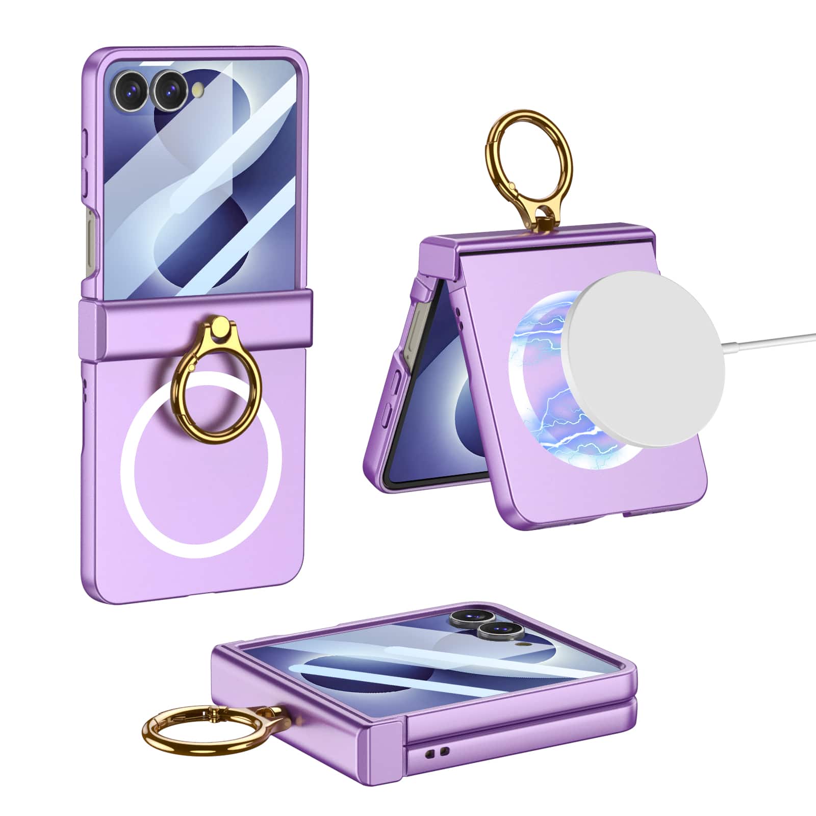 Dteck - Magnetic Slim Case for Samsung Galaxy Z Flip8 Built-in Screen Protector & Grip Ring Kickstand,Shockproof Hard PC Cover - Purple price history on PriceWatchPro