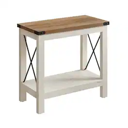 Songmics Home - 2-Tier End Table, Side Table with Bottom Shelf, Nightstand for Small Spaces, for Living Room, Bedroom, Farmhouse Style - Rustic White and Honey Brown