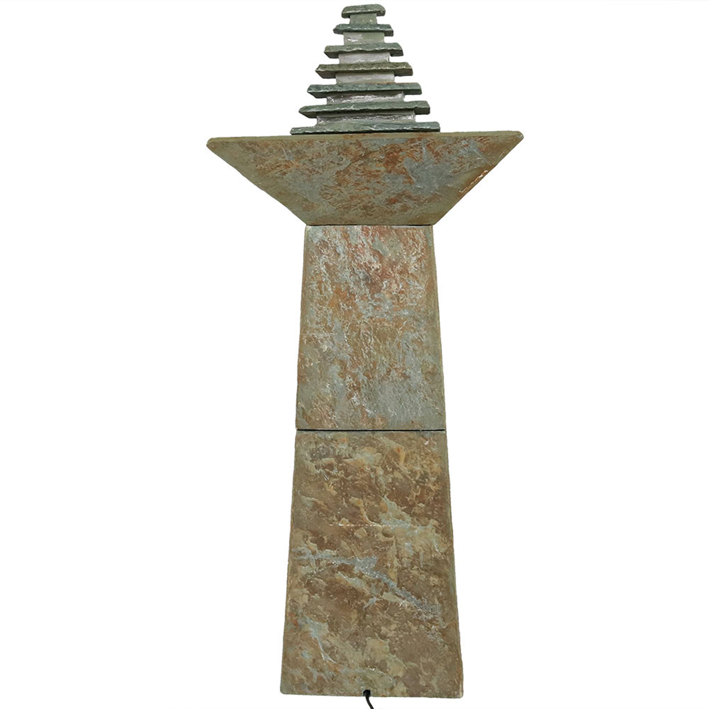 Alt View 10. Sunnydaze - Layered Slate Pyramid Water Fountain with LED Lights - 40 in - Grey.