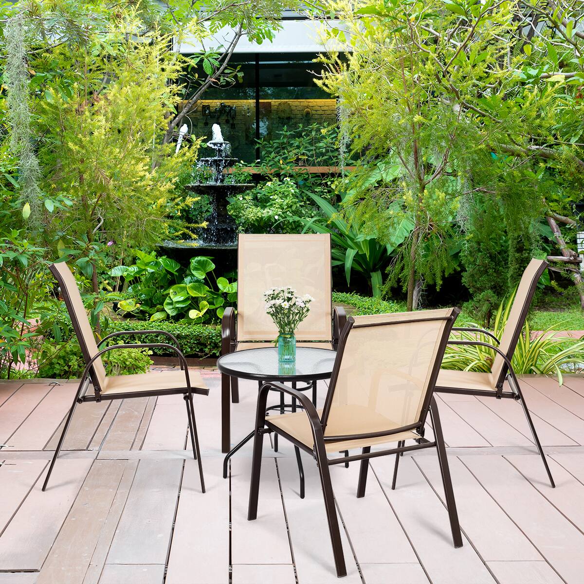 Alt View 1. Costway - Costway 4PCS Patio Chairs Dining Chair Garden Deck Yard W/Armrest - Beige.
