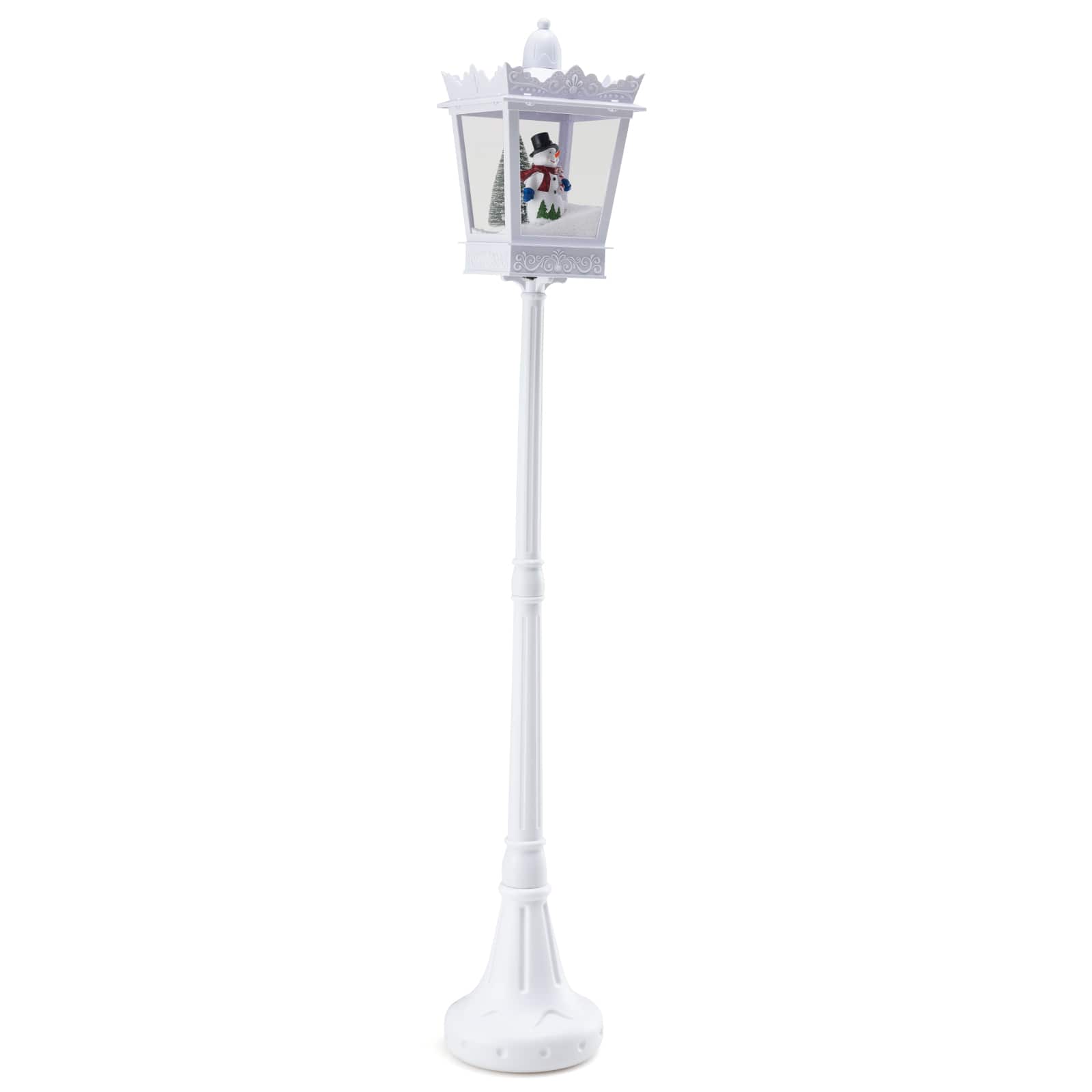 Gymax - 8 ft Christmas Streetlight w/ Warm LED Lights Snowy Effects Santa Scene - White