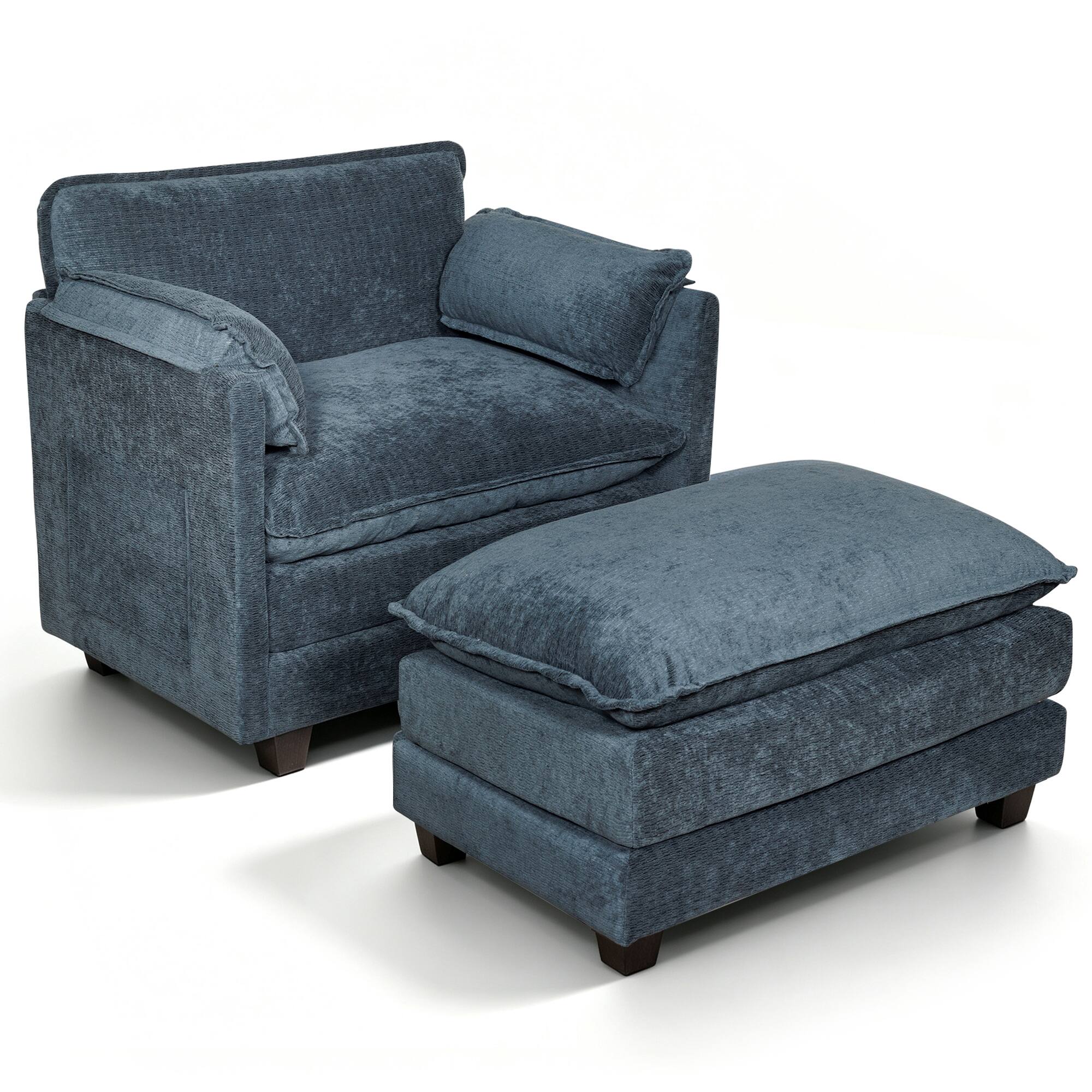 Alt View 1. LUCKY ONE - 55"x39" Oversized Boucle Single Sofa Bed with Wider seat - Dark Bule.