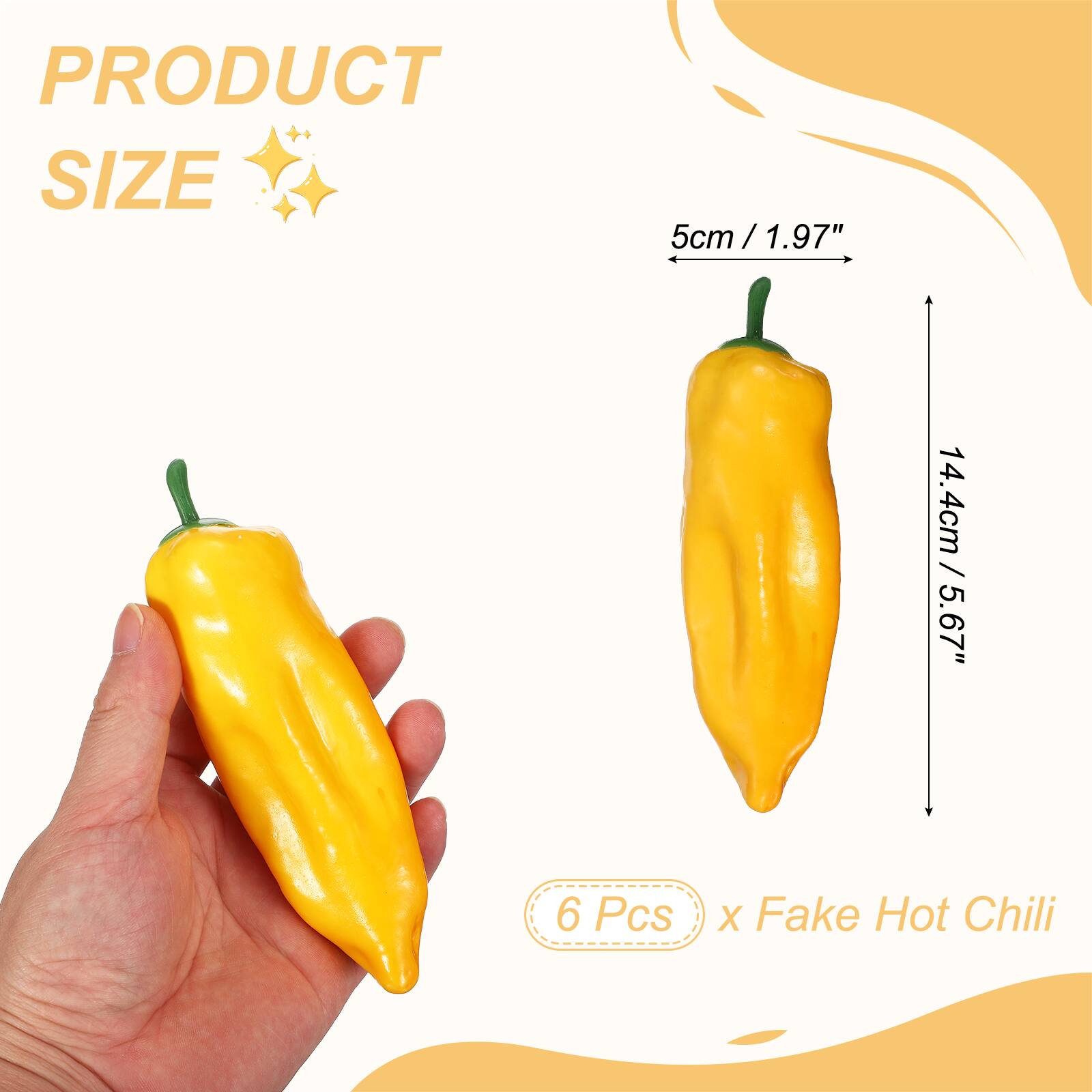 PRODUCT SIZE

5cm / 1.97"  
14.4cm / 5.67"  

6 Pcs x Fake Hot Chili