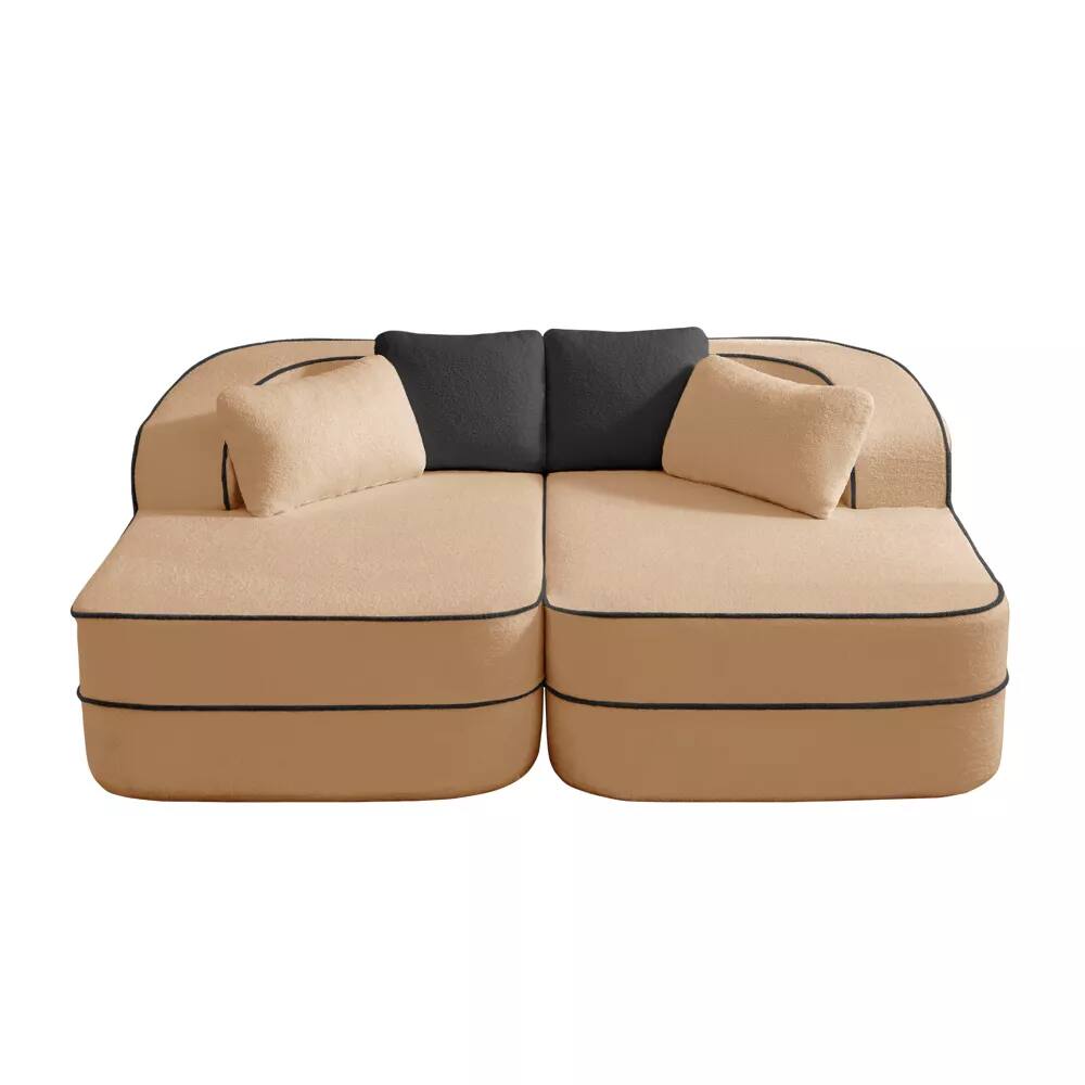 Alt View 1. Aukfa - 77" Oversized 2 Seats Fluffy Comfy Couch Teddy Fabric Modular Sofa with 2 Chaises for Living Room Sleeper Sofa - Camel.