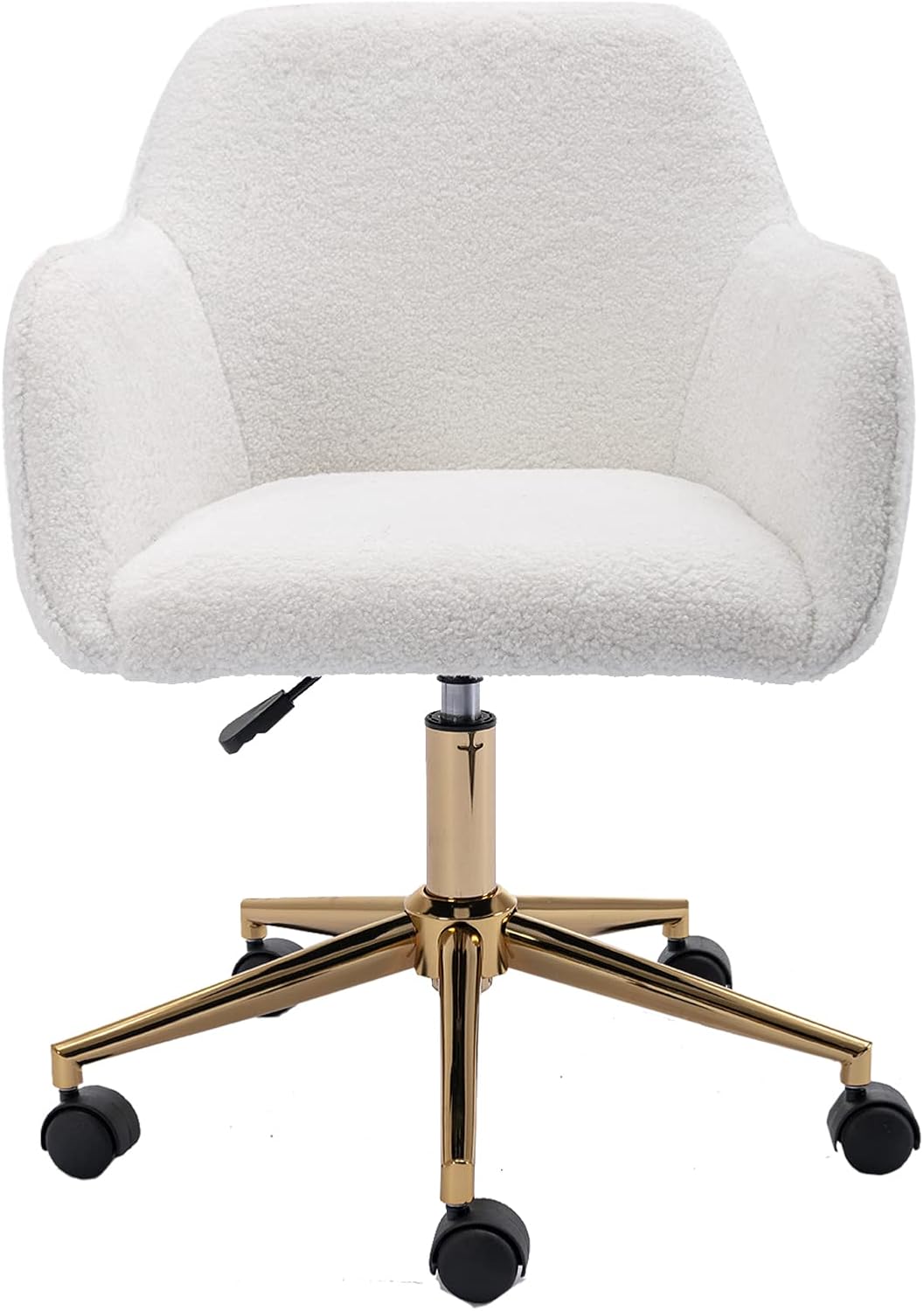 Alt View 3. Trinkets Crazed - Modern Teddy Fabric Material Adjustable Height 360 Revolving Home Office Chair With Gold Metal Legs - white.