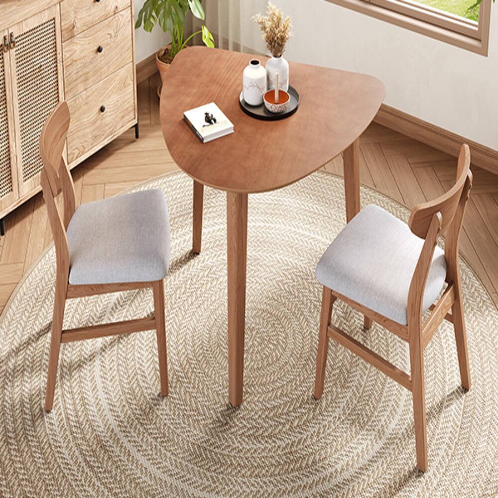 Alt View 1. Loheer - Loheer 3-Piece Table Set Triangular Dining Table with 2 Curved Wood Chairs Small Space Light Brown - Light Brown.