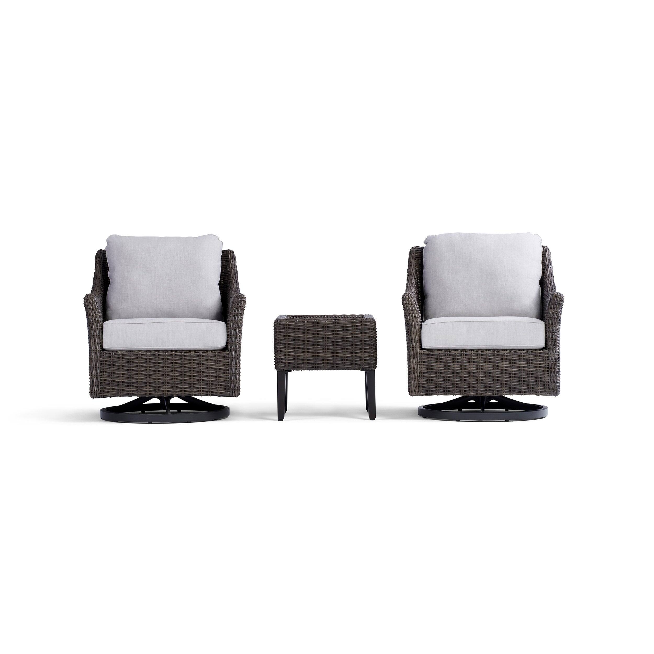 Front. Yardbird® - Harriet Conversation Set with Swivel Glider Chairs - Silver.