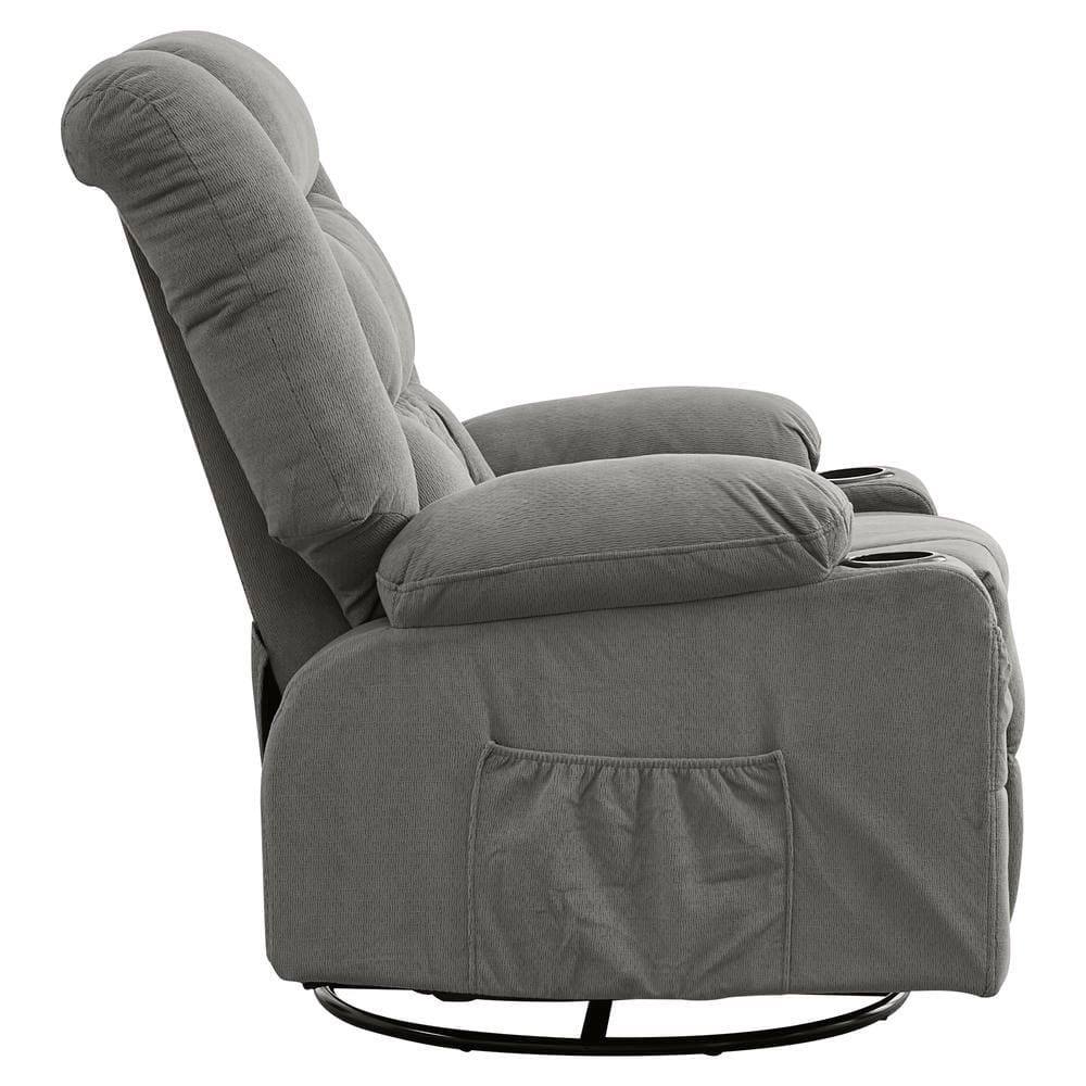 Alt View 10. Kadyn - Oversized Swivel Recliner Chair with Massage & Heat, 350lb Capacity, 8 Vibration Modes, USB Port, Gray - Gray.