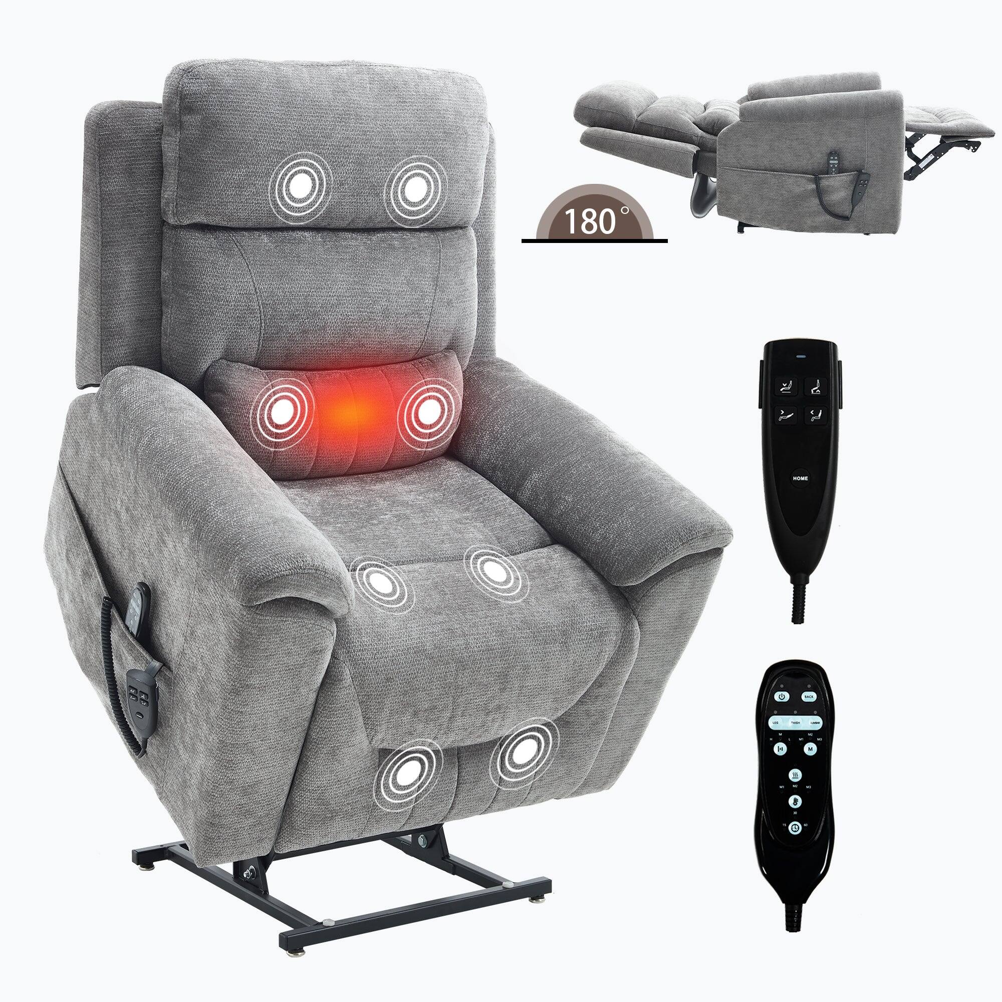 Alt View 4. Boyel Living - Dark Gray Chenille Dual Motor Power Lift Recliner Chair, Infinite Position, 350 LBS, 8-Point Massage & Lumbar Heat - Dark Gray.