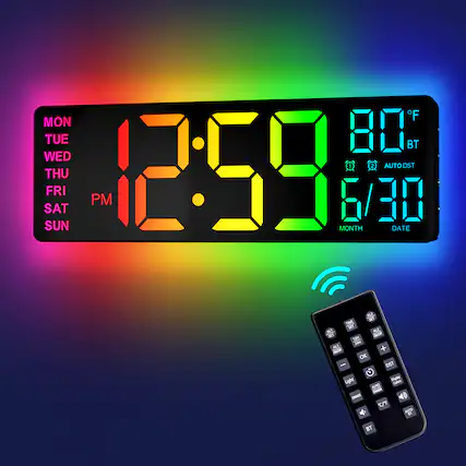 Sure, here is the corrected and grouped text from the image:
---
**Clock Display:**
- **Time:** 12:59 PM
- **Temperature:** 80°F
- **BT** (Bluetooth)
- **Month:** 6
- **Date:** 30
- **Day:** MON TUE WED THU FRI SAT SUN
**Additional Information:**
- **AUTO DST** (Daylight Saving Time)
**Remote Control:**
- **Buttons:**
- AL1
- AL2
- AL3
- AL4
- AL5
- AL6
- AL7
- AL8
- AL9
- AL10
- AL11
- AL12
- AL13
- AL14
- AL15
- AL16
- AL17
- AL18
- AL19
- AL20
- AL21
- AL22
- AL23
- AL24
- AL25
- AL26
- AL27