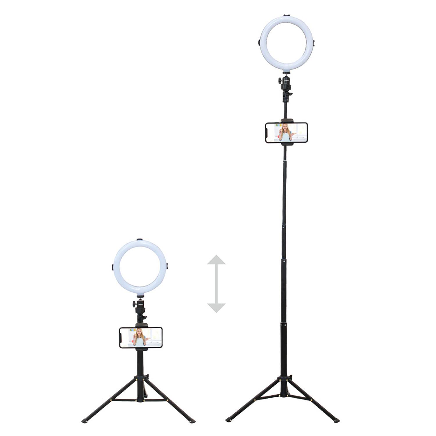 Back. Bower - 8" Selfie Ring Light Studio, 51" Tripod Stand, Phone Holder - Black.