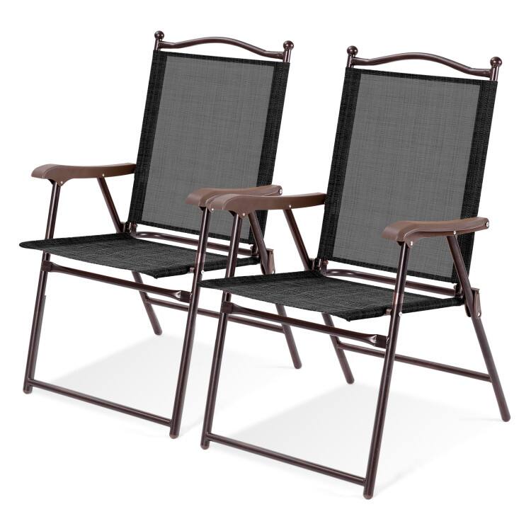 Alt View 1. SlickBlue - Folding Patio Deck Chairs Set of Two with Sling Back Design - Black.