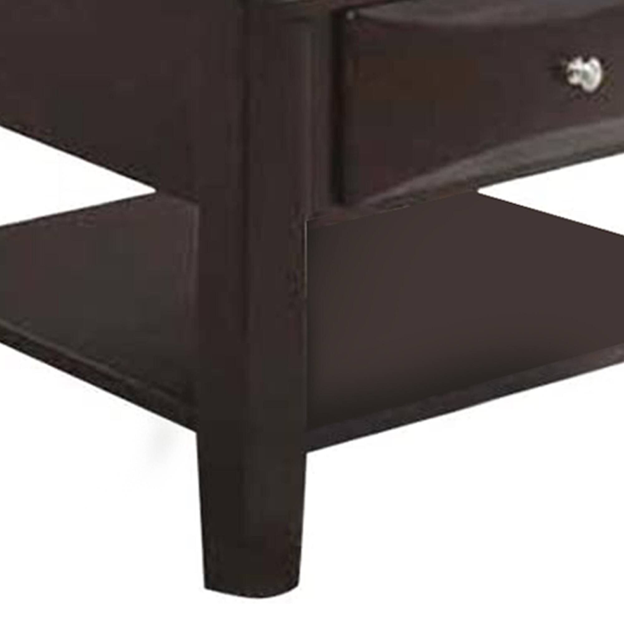 Back. Manhattan Lane - 24 Inch Classic Square End Table, Single Drawer, Bottom Shelf, Wood - Brown.