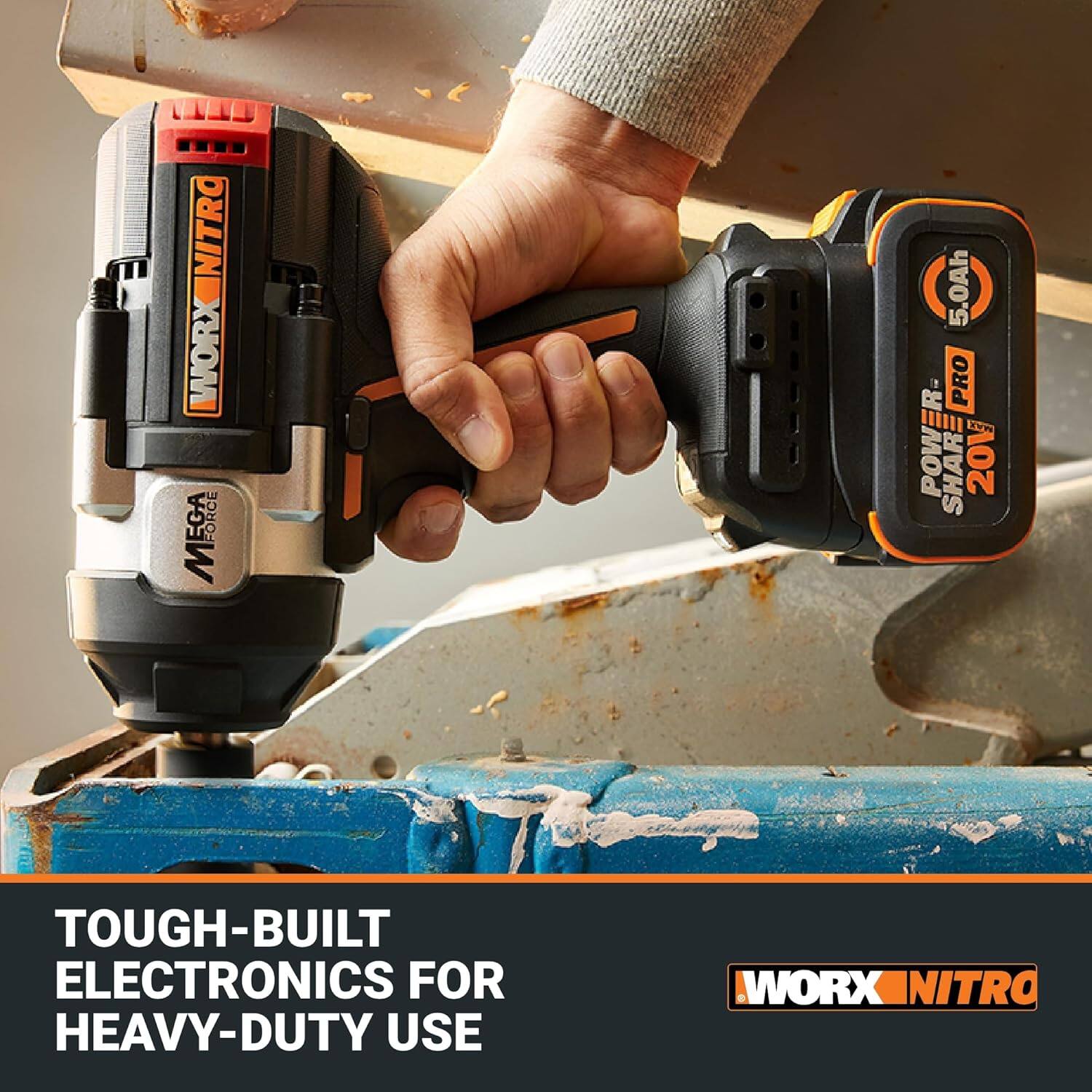 NITRO WORX MEGA FORCE 5.0Ah PRO WORX 20 TOUGH-BUILT ELECTRONICS FOR HEAVY-DUTY USE