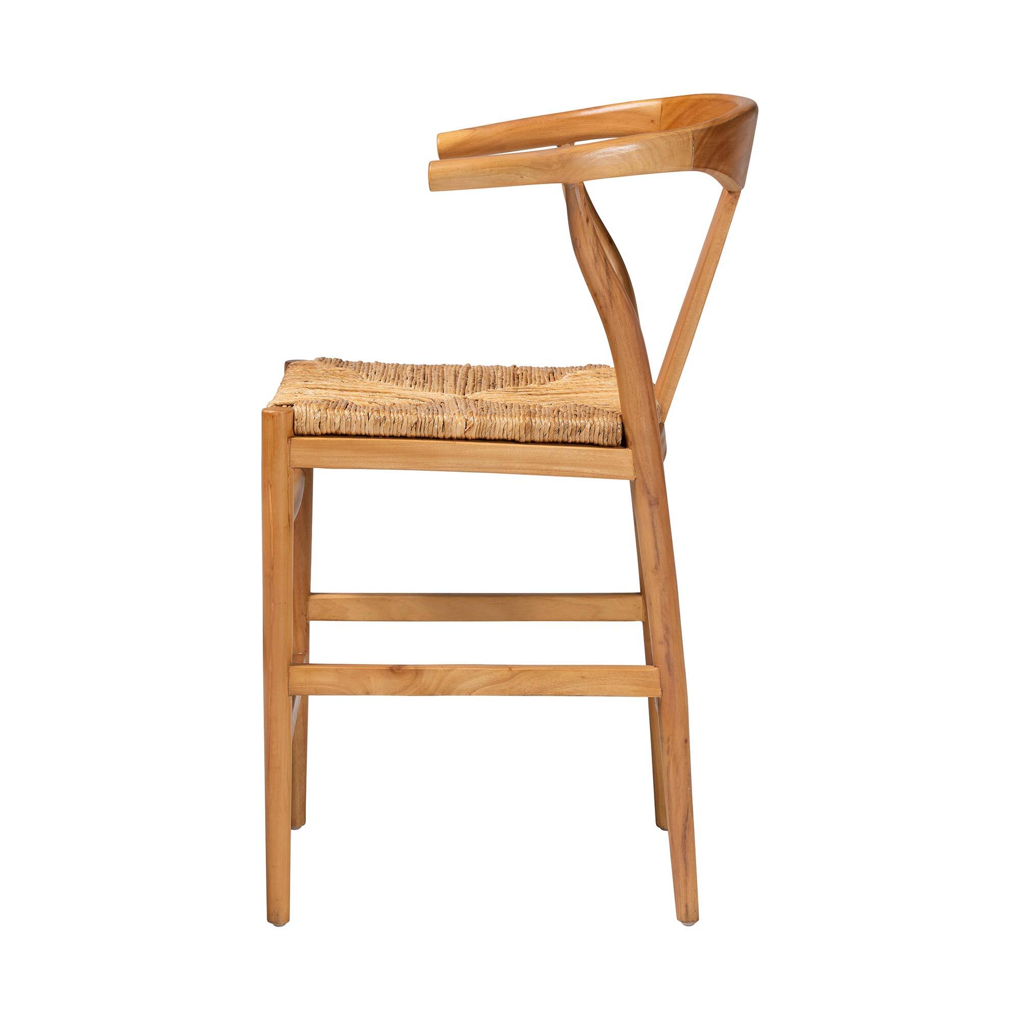 Left. bali & pari - Fika Counter Stool with Woven Seagrass Seat - Handwoven Wicker Stool with Arms and Wishbone Backrest, Coastal Seating - Honey/Natural Brown.