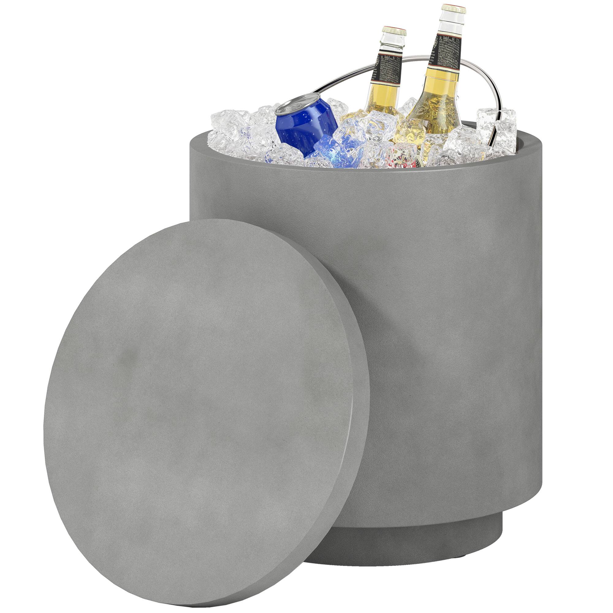 Front. Homcom - Gal Outdoor Side Table, 3-In-1 Concrete Cooler Bar Table with Storage - Gray.