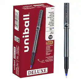uni-ball - Deluxe Rollerball Pens, Micro Point, Blue Ink, 12/Pack - Gray/Silver