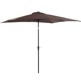 Outsunny - 9' x 7' Solar Umbrella, LED Lighted Patio Umbrella for Table or Base with Tilt & Crank, Outdoor Umbrella for Garden - Brown