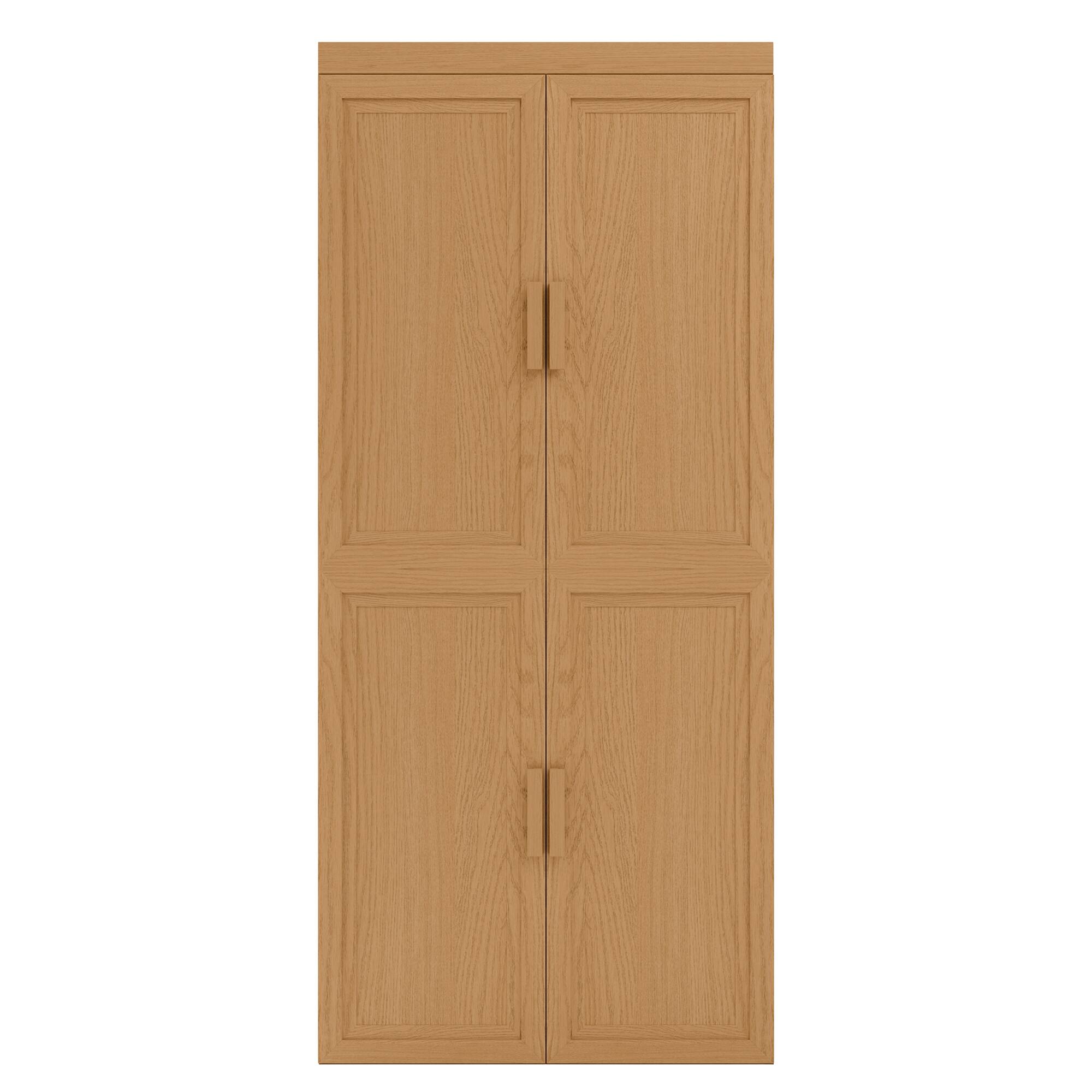 Angle. PexFix - 72" Farmhouse Corner Accent Storage Cabinet with Solid Wood Doors and Adjustable Shelves for Space-Saving - Natural.