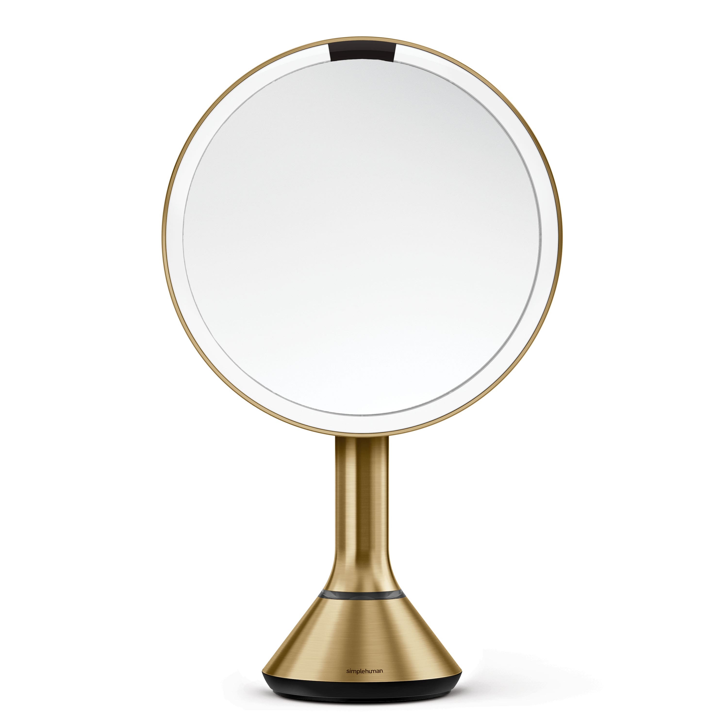 Front. simplehuman - sensor mirror with touch-control brightness and dual light setting, brass stainless steel - Brass.