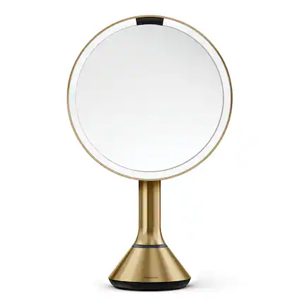 Front. simplehuman - sensor mirror with touch-control brightness and dual light setting, brass stainless steel - Brass.