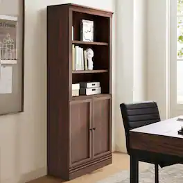 VAUXHILL & CO. - Halston Standard Bookcase, Doors, Adjustable Shelf Unit, Cherry - Dark Cherry