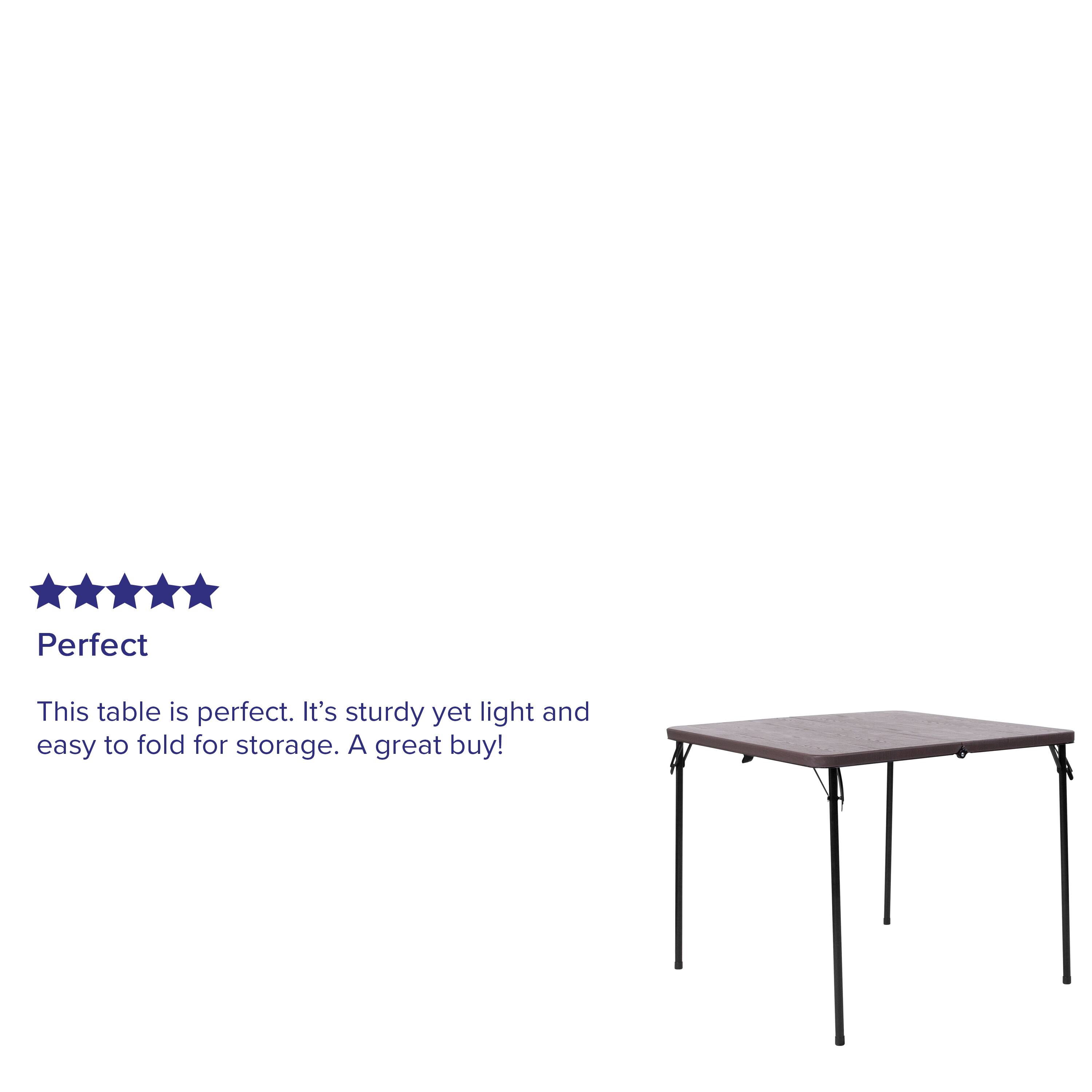 Perfect

This table is perfect. It's sturdy yet light and easy to fold for storage. A great buy!