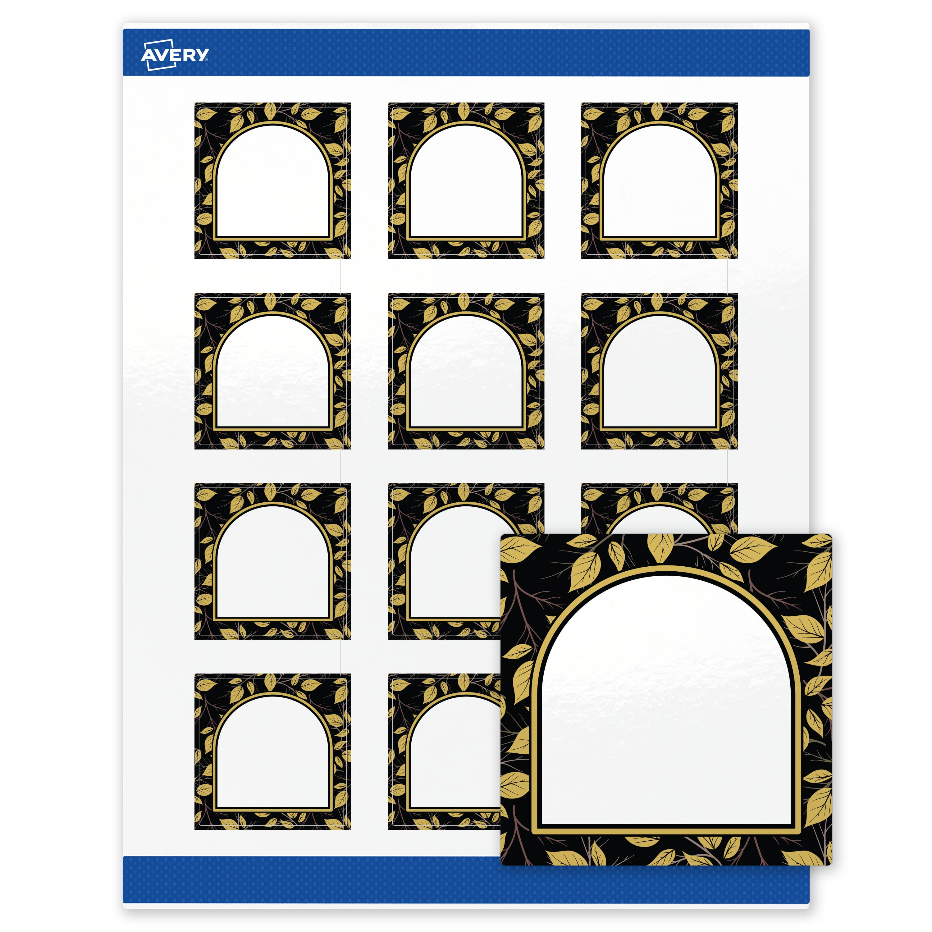 "Avery - Labels, 2"" x 2"", Glossy Arched Black/Golden Leaves - White" price history on PriceWatchPro