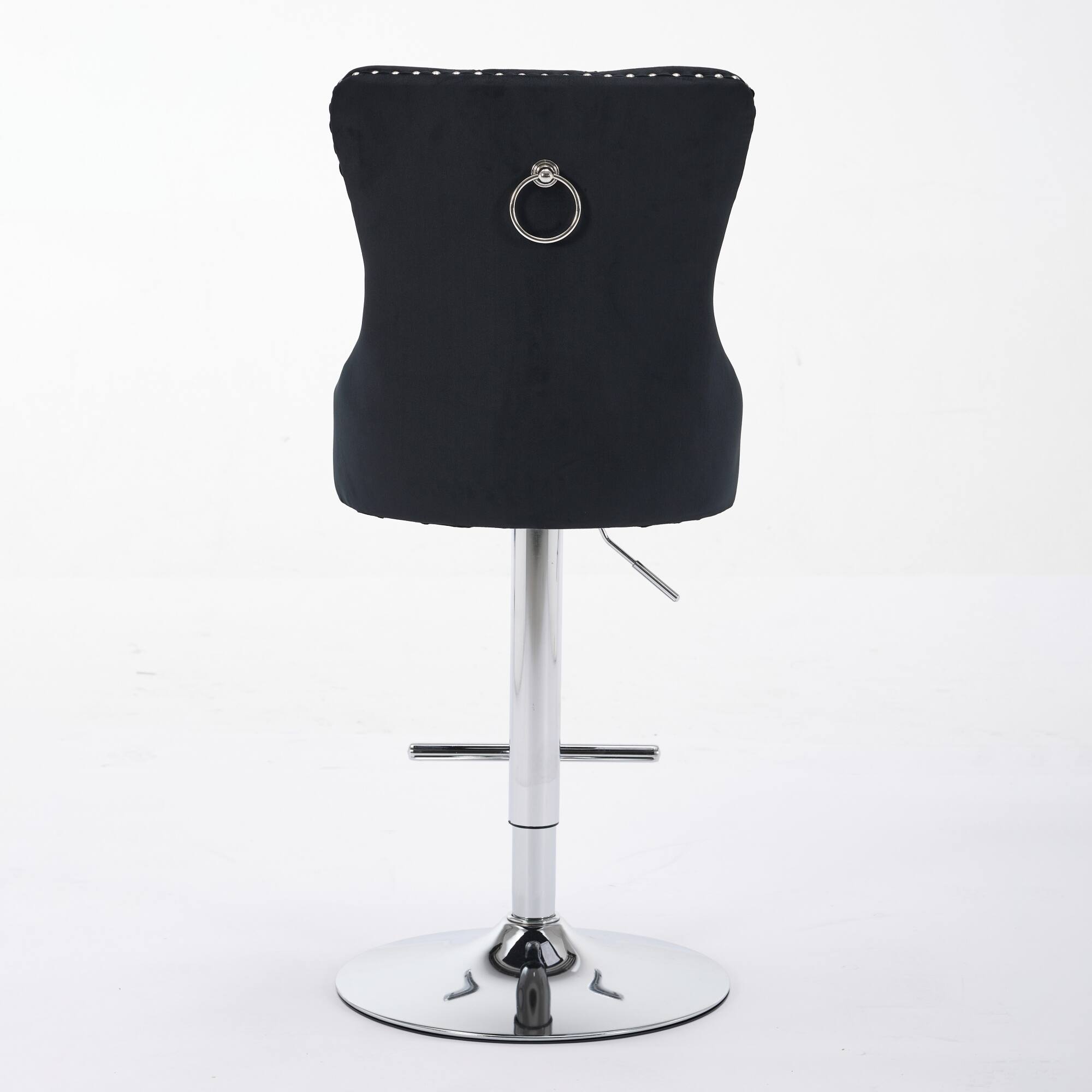 Back. PexFix - Upholstered Velvet Bar Stools, Set of 2, Adjustable Height Swivel with Tufted Back, Wide Base for Home Pub - Black.