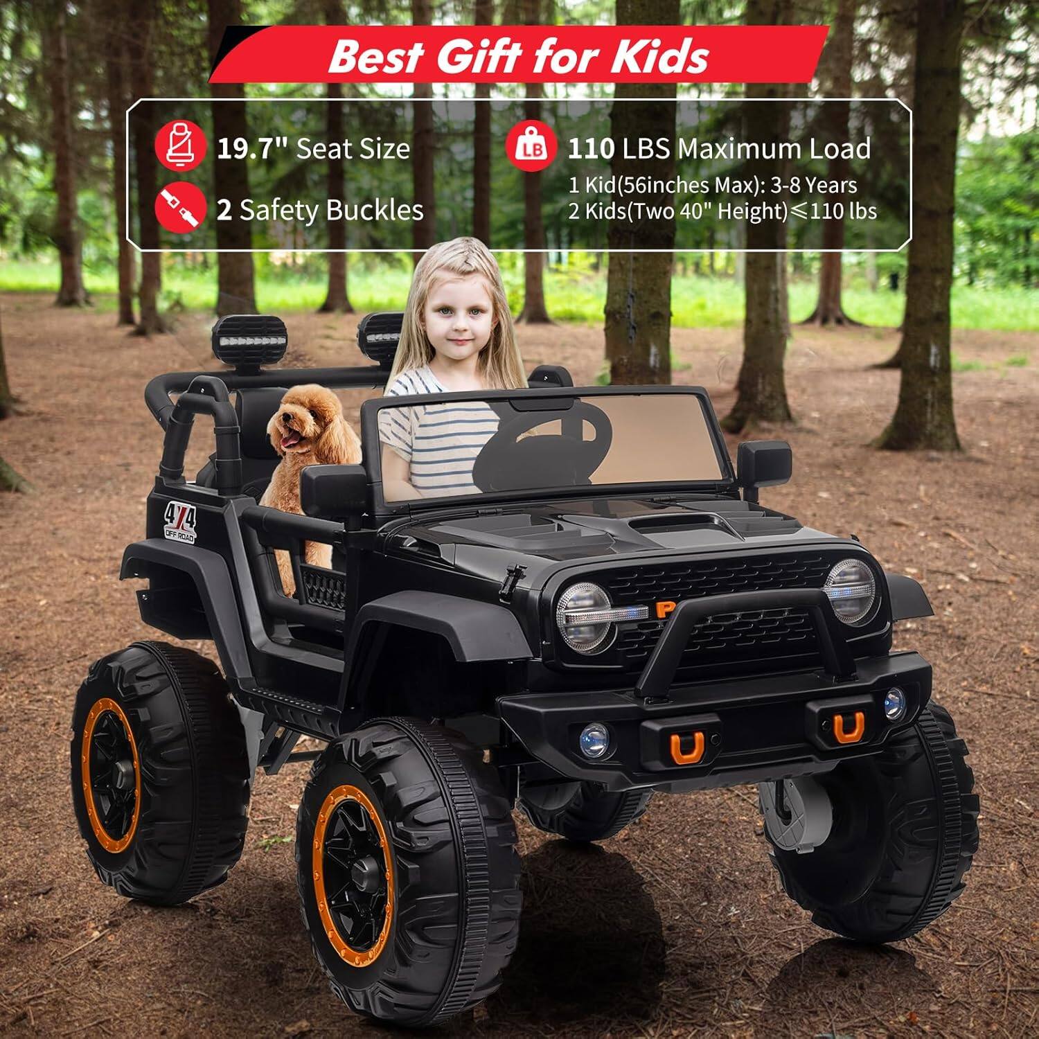Best Gift for Kids

- 19.7" Seat Size
- 2 Safety Buckles
- 110 LBS Maximum Load
- 1 Kid (56 inches Max): 3-8 Years
- 2 Kids (Two 40" Height) ≤ 110 lbs